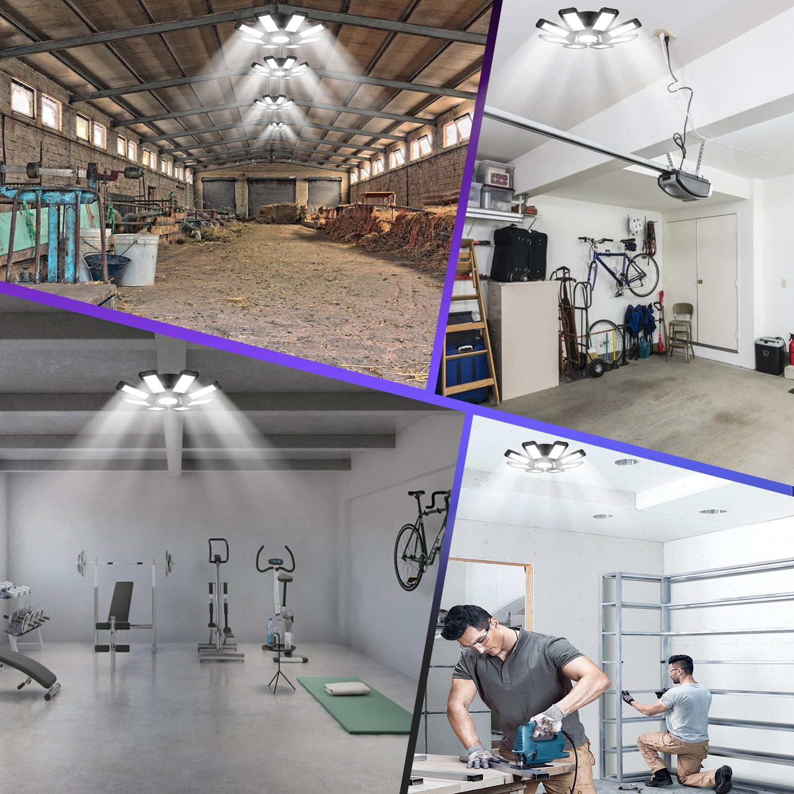 Iskydraw 8 Pack Garage Lights 240W 24000 Lumen Led Workshop Light, Adjustable Led Shop Lighting With 8 +1 Deformable Led Panels,