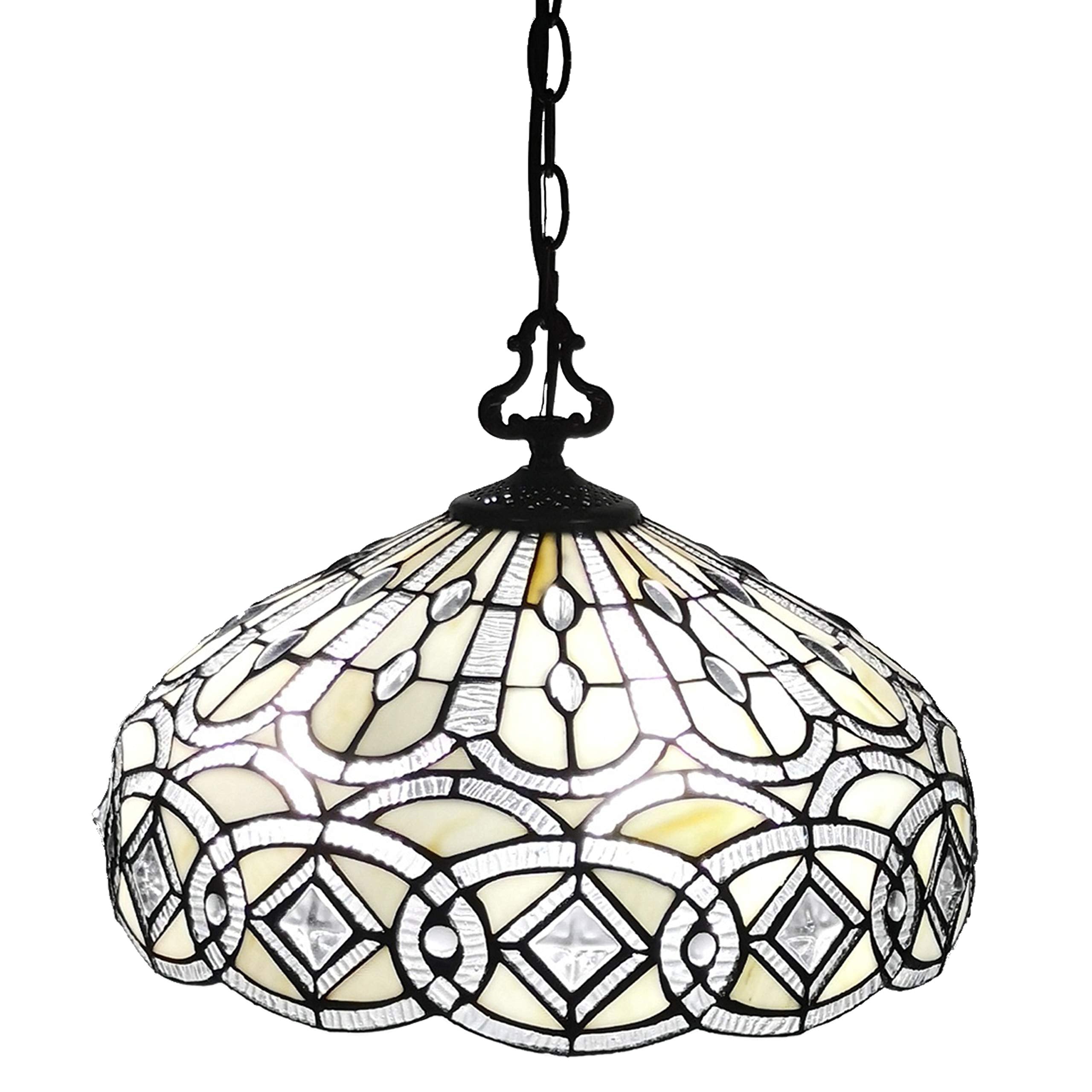 Tiffany Style Hanging Pendant Lamp 16 Wide Stained Glass White Jeweleds Beads Mahogany Antique Vintage Light Decor Restaurant Ga