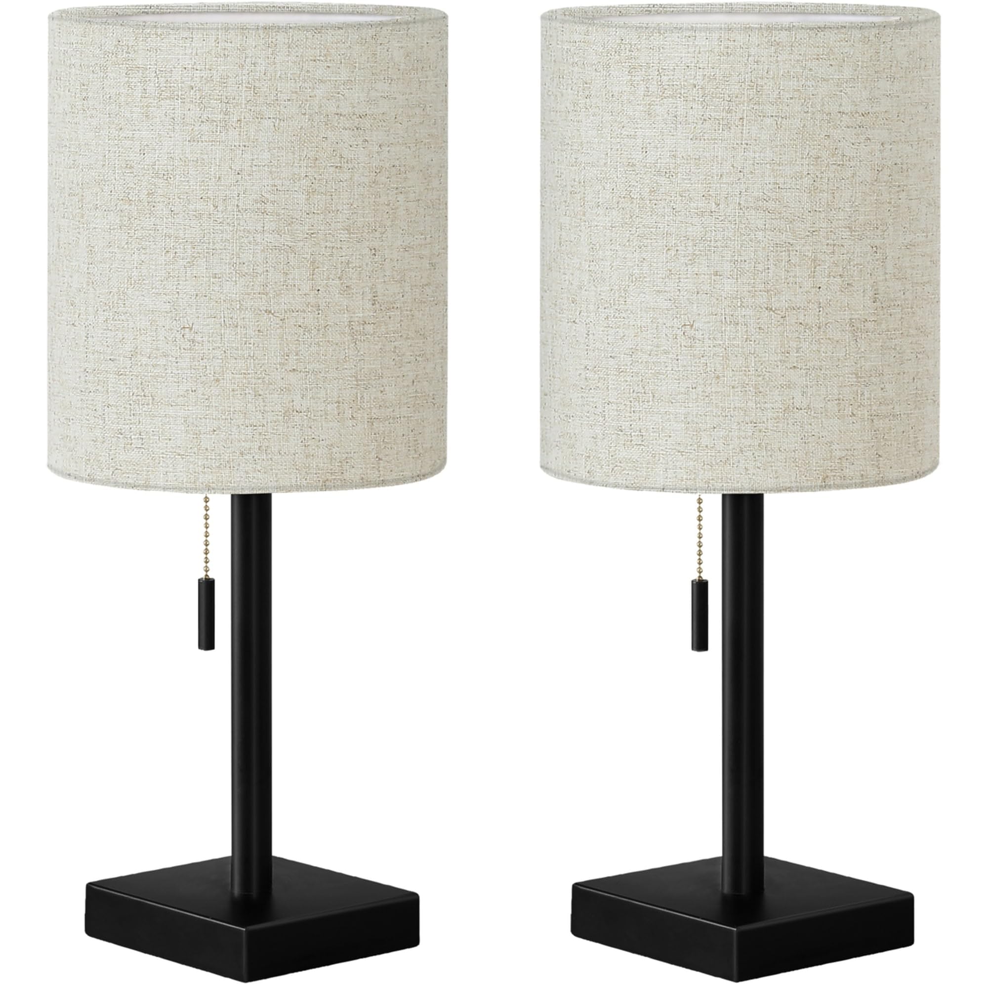 Monarch Specialties I 9650 Lighting, Set Of 2Table Lamp, Usb Port Included, Black Metal, Beige Shade