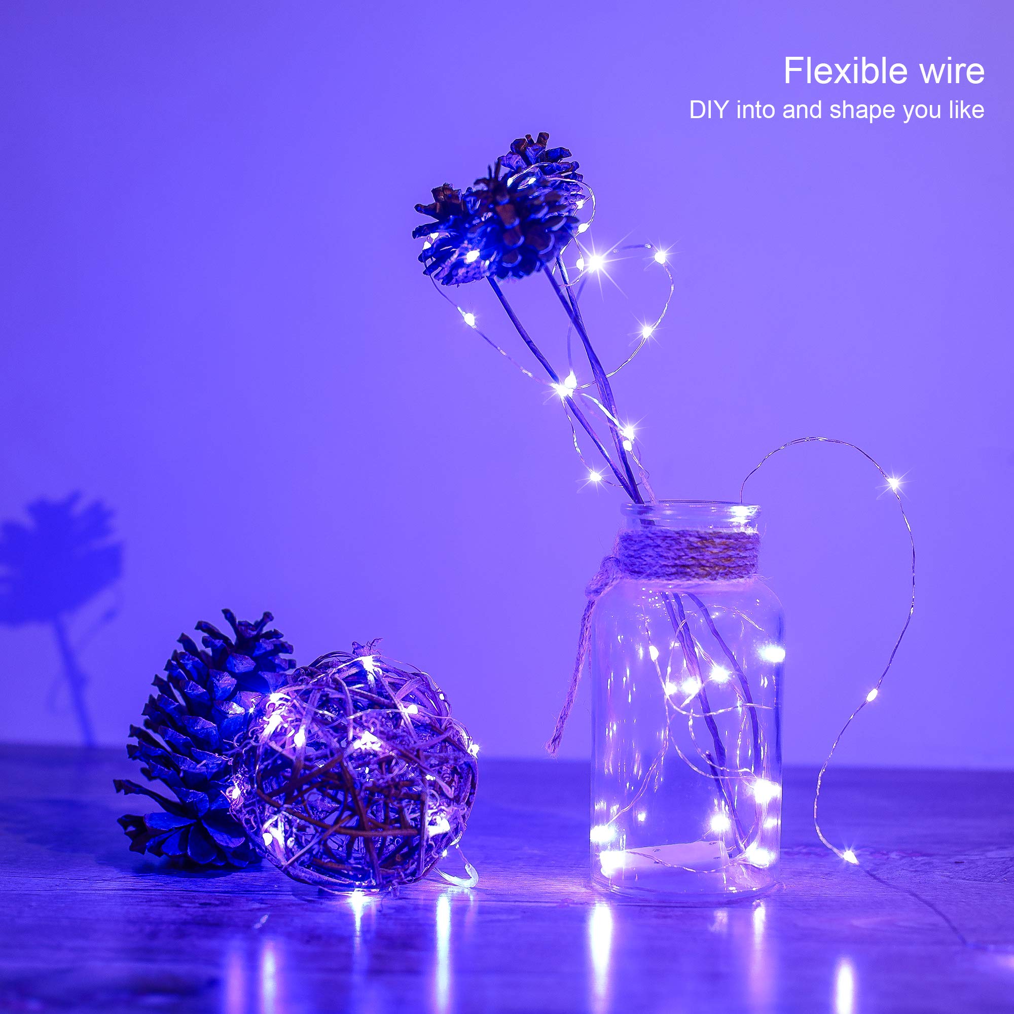 YKB Fairy String Lights - 6 Pack Battery Operated - 3.3ft Silvery Copper Wire - Purple - Model SO01-SSL-0506PP