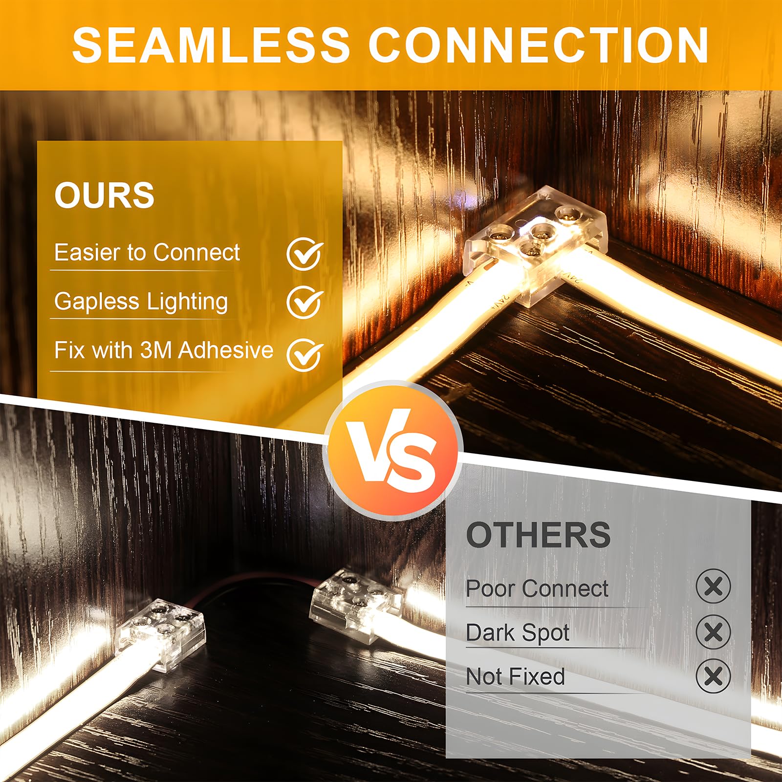 15 Pack 8Mm 2-Pin Led Strip Connectors, Solderless Led Corner Connector T & L Shape Gapless Transparent Tape Light Connectors Fo