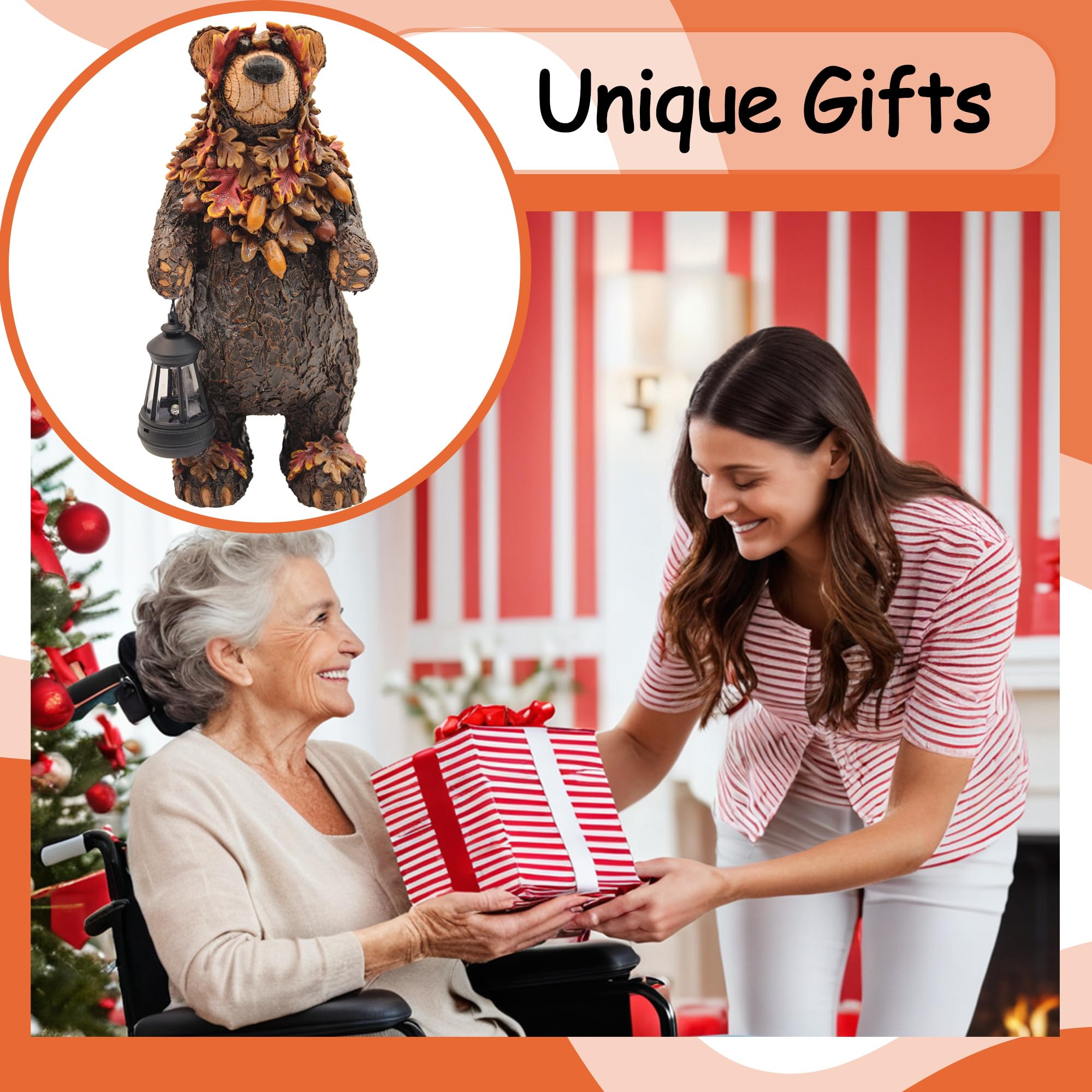 Ymxyjm Solar Garden Statue Bear Figurine, Garden Art Outdoor Statues With Solar Lantern, Loving Bear For Patio, Balcony, Yard, L