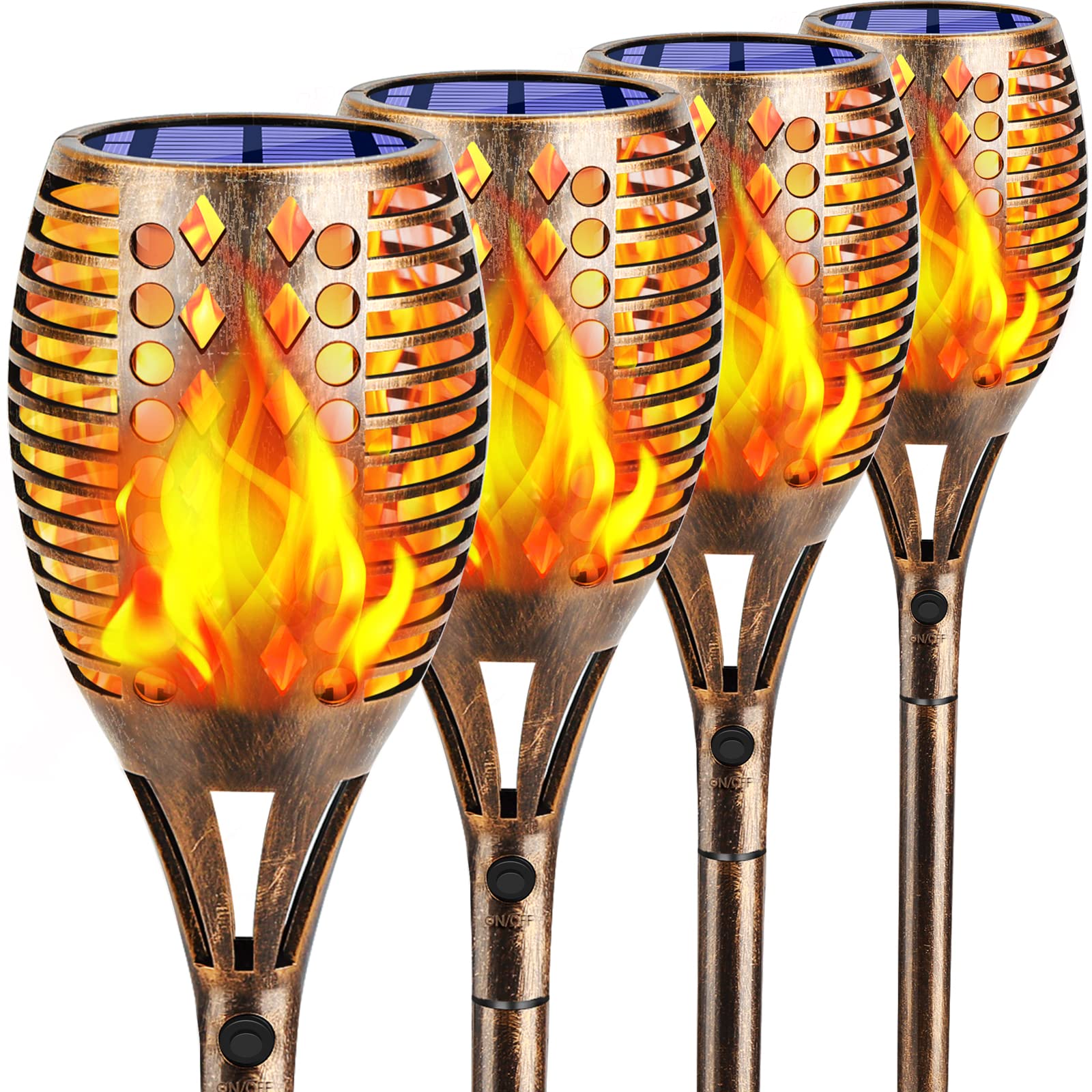 TomCare Solar Lights 96 LED Torches, Waterproof Flickering Flames, 43in Bronze, Model SZ-21008 (4 Pack)