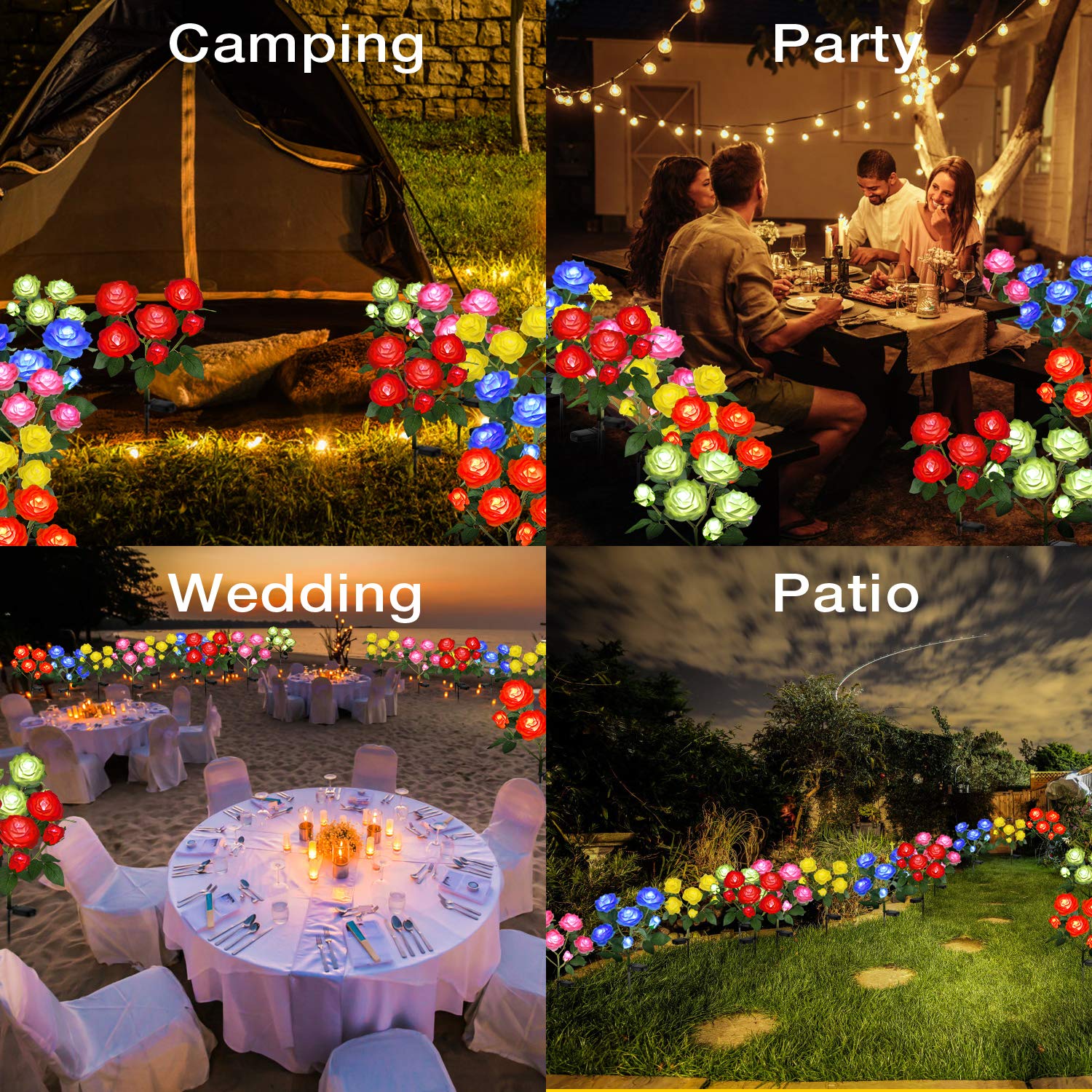 Tynled Solar Garden Stake Lights - 2 Pack Waterproof Led With 6 Yellow Rose Flowers, Perfect For Patio, Pathway & Lawn Decoration