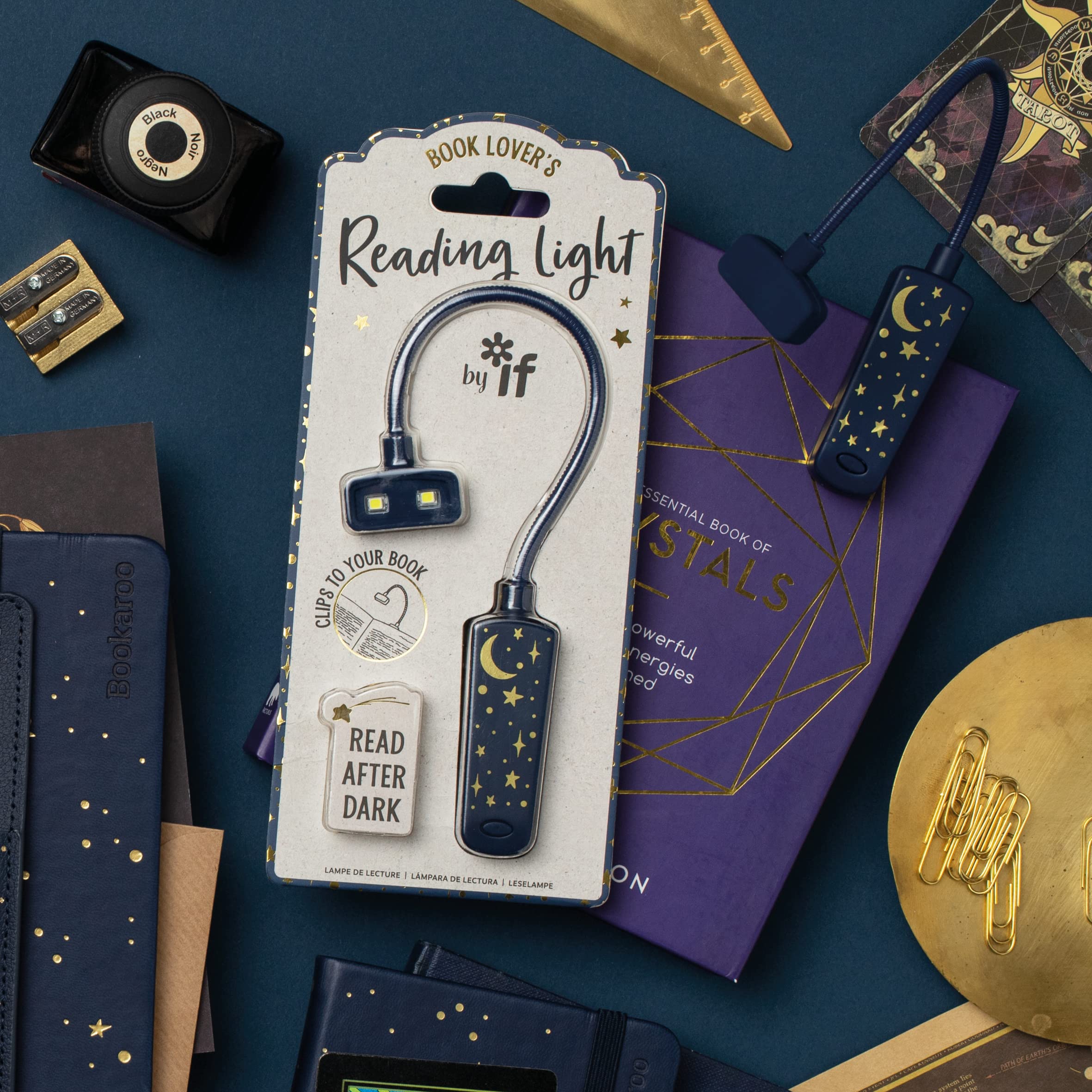 IF Compact Book Light - Moon & Stars, Dark Blue/Gold