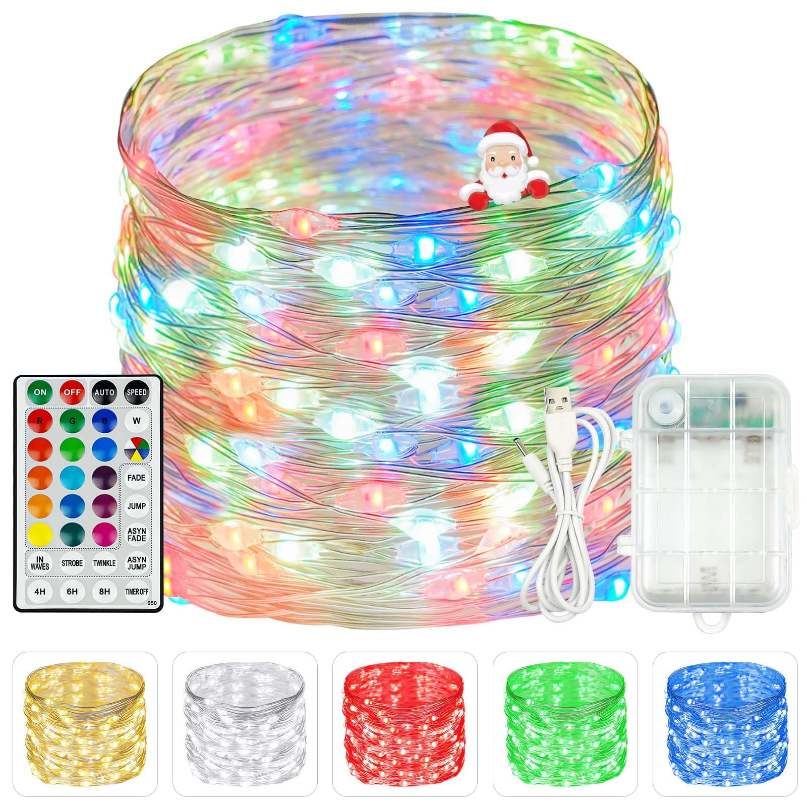 ?????? Color Changing 33Ft 100LED Fairy Lights USB, Waterproof Battery Operated with Remote Outdoor Christmas Lights Bedroom Decor, Twinkle Lights with Timer for Girl's Room Christmas Decorations