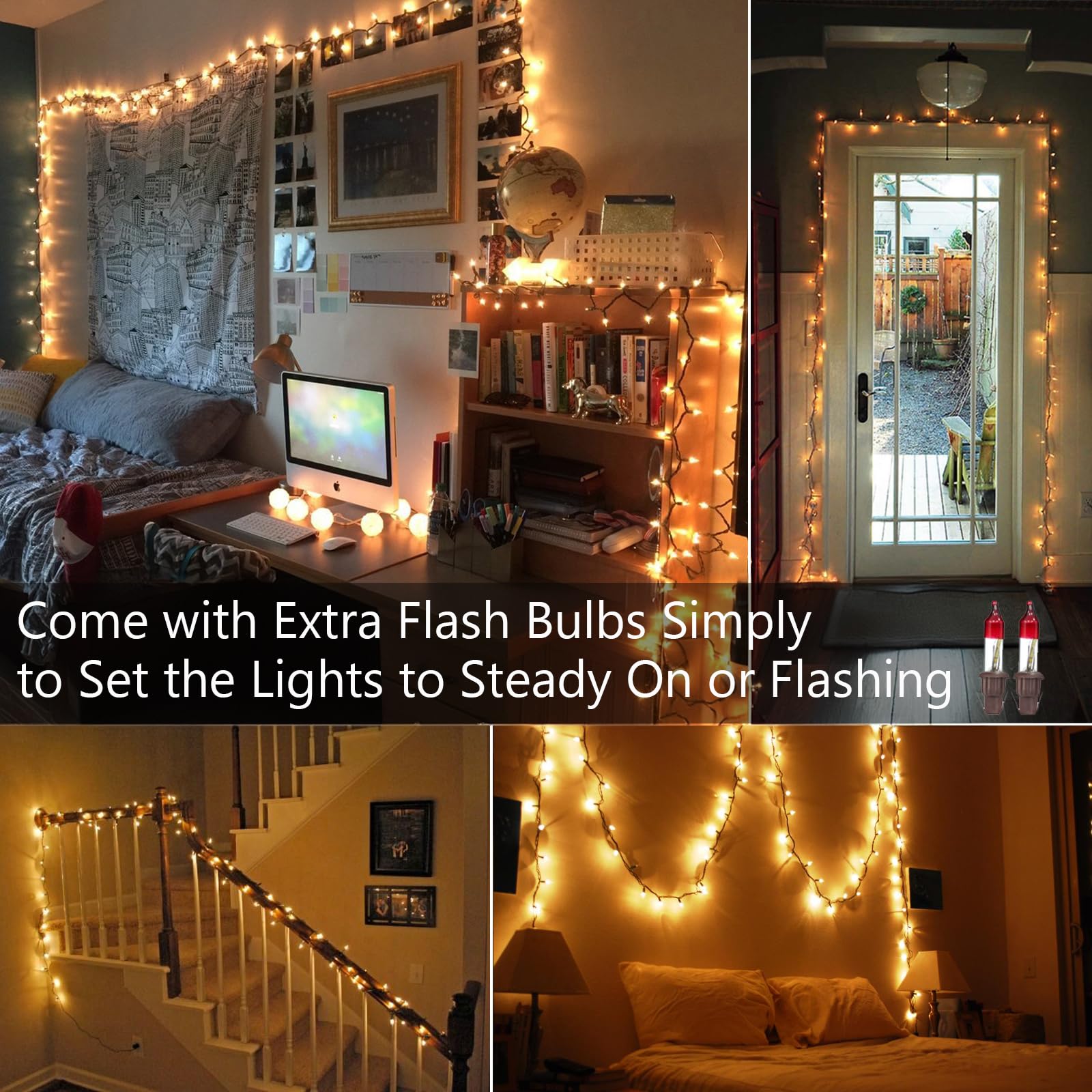 Odeetronic Twinkle String Lights, 21.63Ft 100 Count Incandescent Christmas Lights, 2 Mode Ul Certified Connectable Tree Lights, Mini Warm White Lights For Indoor Outdoor Xmas Wedding Party, Brown Wire