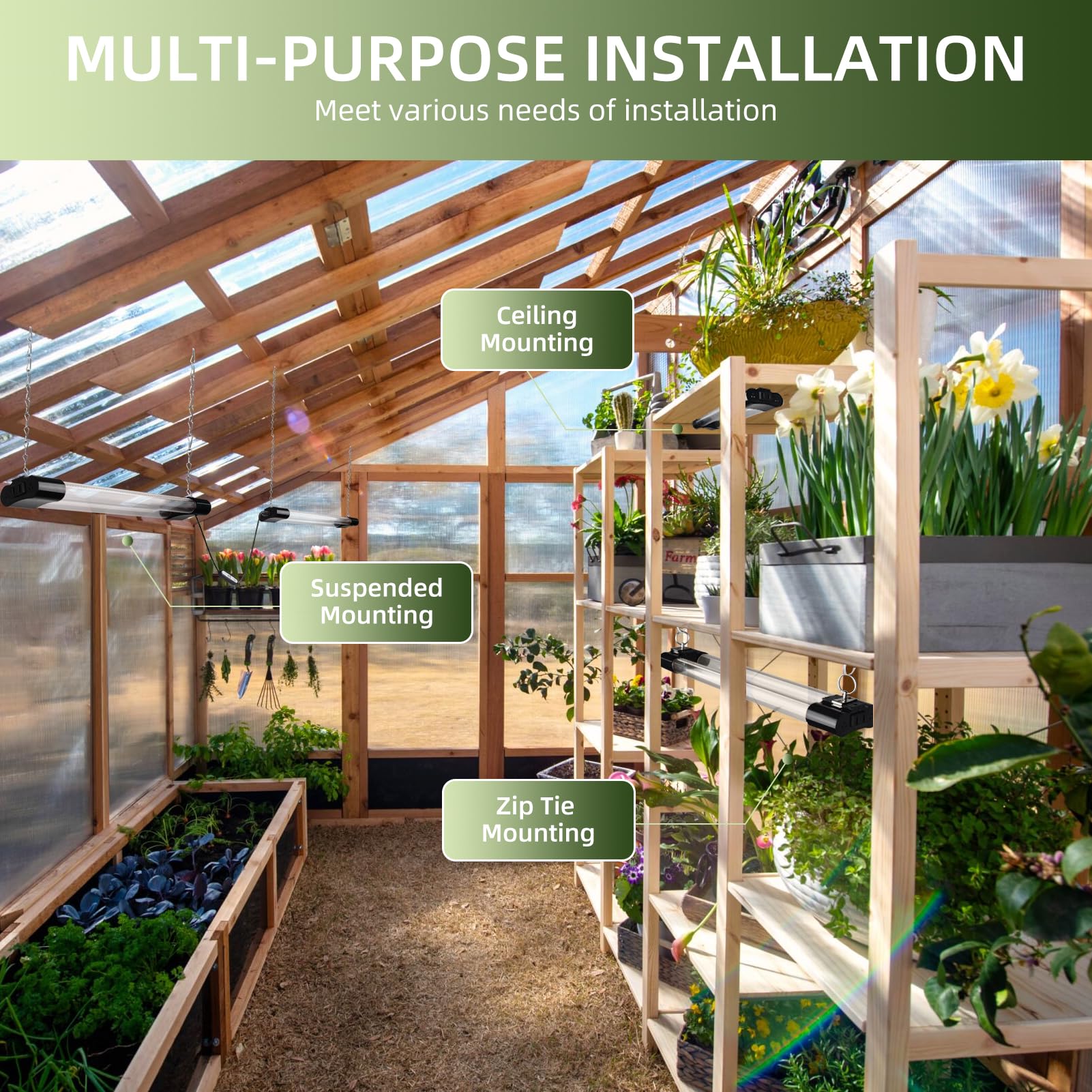 Hlite 18Inch 2 Pack Led Grow Lights - Linkable Grow Lights For Indoor Plants, Full Spectrum Plant Lights Plug And Hanging Design With Auto On/Off Timer Hanging Grow Light From Seedling To Flowering