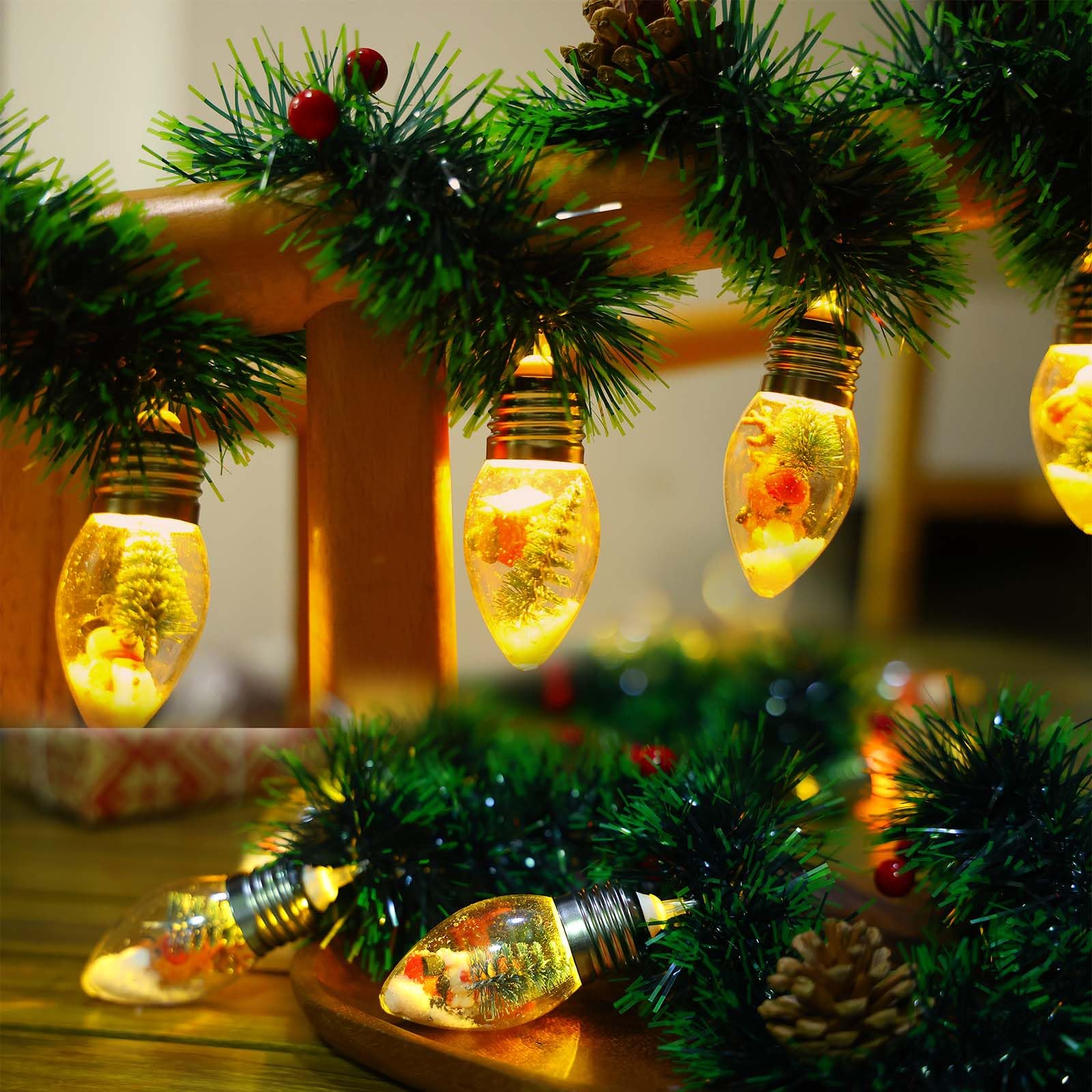 Christmas Garland With Lights, 8.2 Ft Battery Operated Powerd 12 Led Bulb String Lights Pine Cones Red Berry Decorations Lighted Lit Prelit Indoor Outdoor Window Home Mantle Fireplace Table Xmas Decor