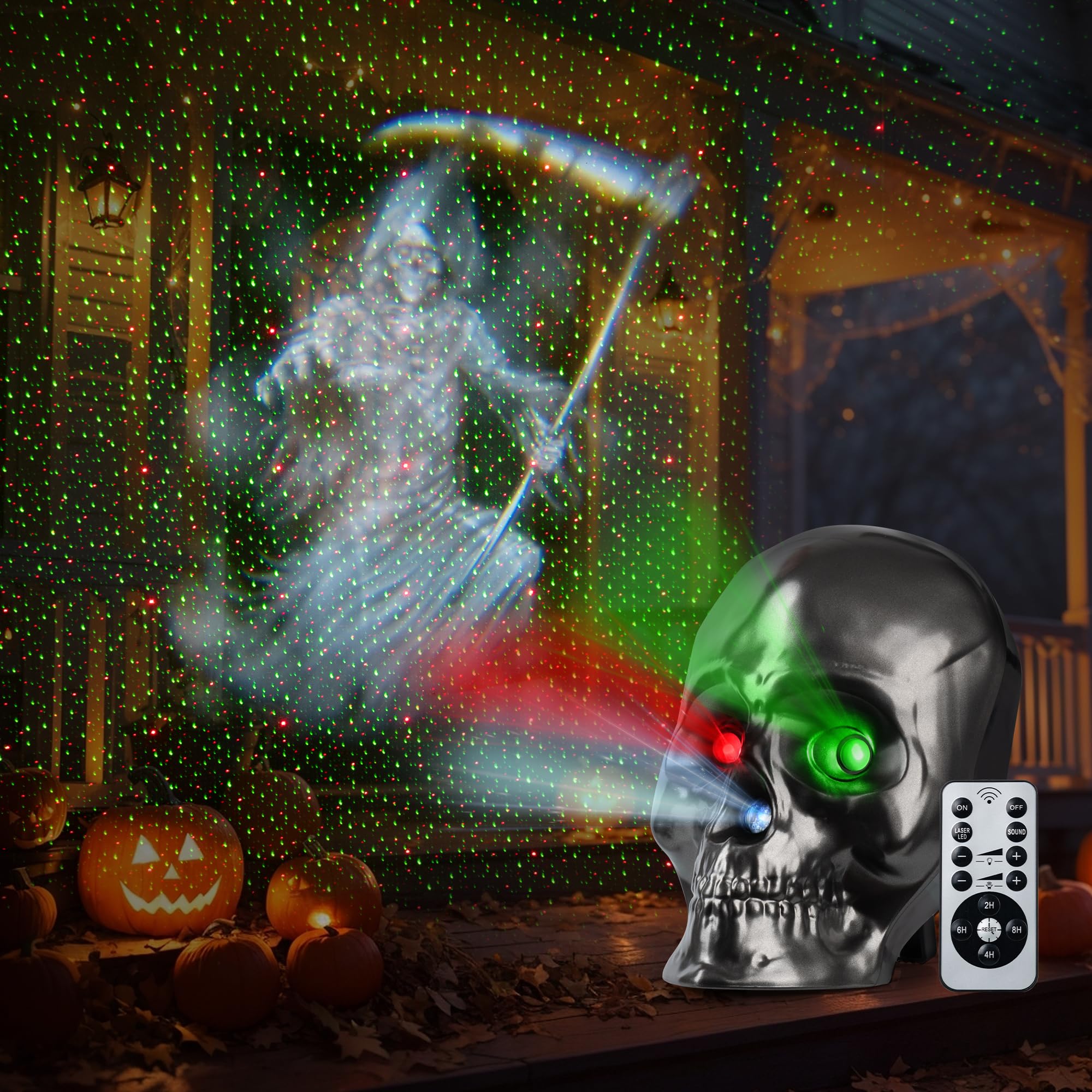 ForChic Halloween Projector Lights, Skull Shape, 5 Modes, Remote Control, Model HT-LL-10, Indoor Halloween Decor