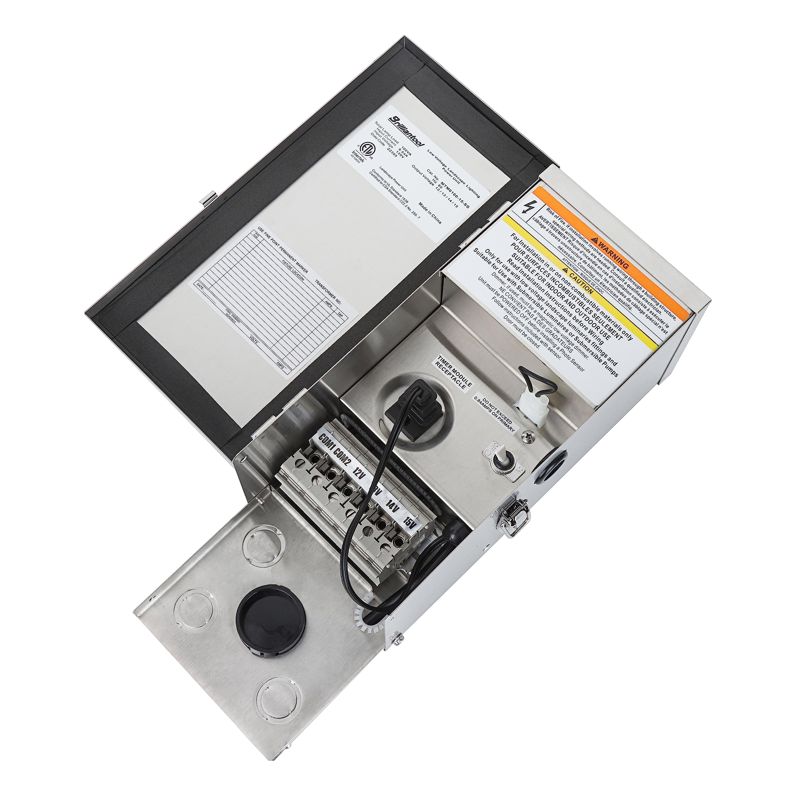 Brilliantool 100W Low Voltage Light Transformer, 120V AC to 15V/14V/13V/12V AC Transformer, Outdoor Transformer for Low Voltage 