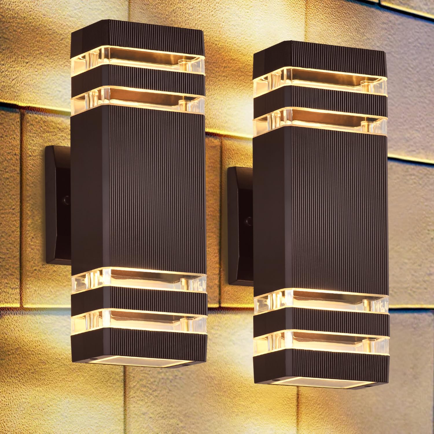 DASTOR Modern Outdoor Wall Lights 2 Pack, Brown Exterior Wall Sconce Lighting Fixtures, Up and Down Outdoor Porch Lights, Waterp