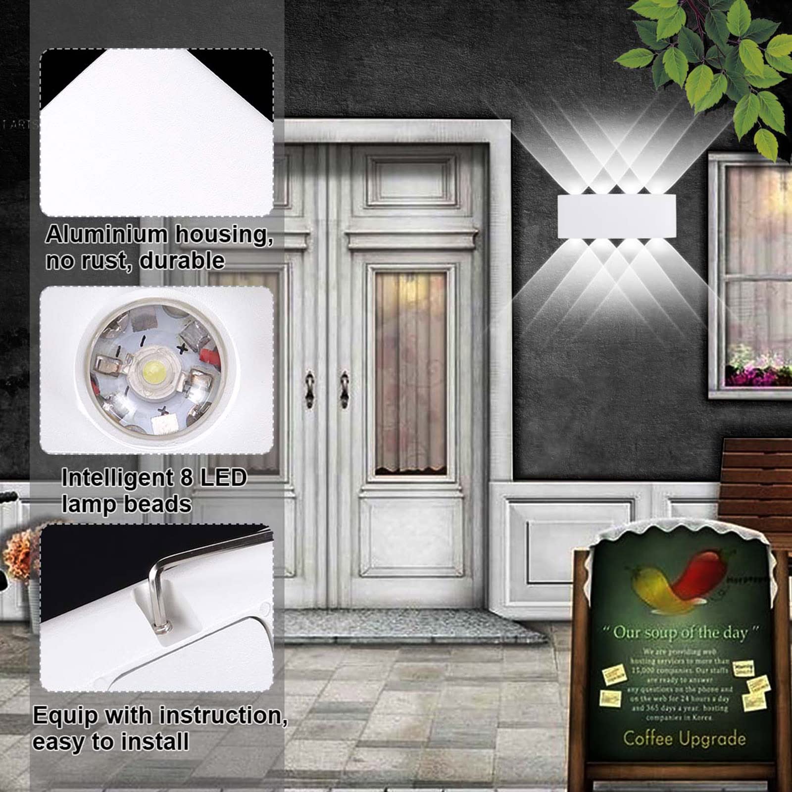 Kawell LED Wall Light Sconce 8W Waterproof Aluminum Matte White 6000K Model 33-AU558-WT-CW Indoor Outdoor for Bathroom Bedroom Hallway