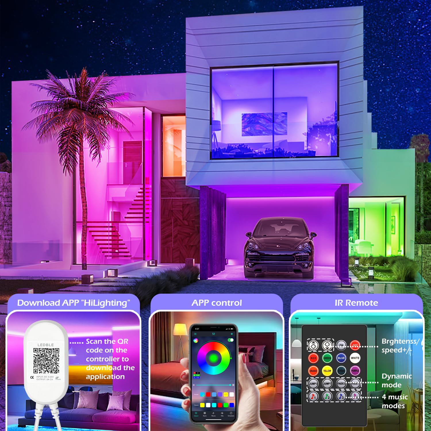 LETIANPAI 82FT LED Strip Lights - Smart RGB Color Changing, Music Sync, Bluetooth & IR Remote for Home, Bedroom & Party Decoration