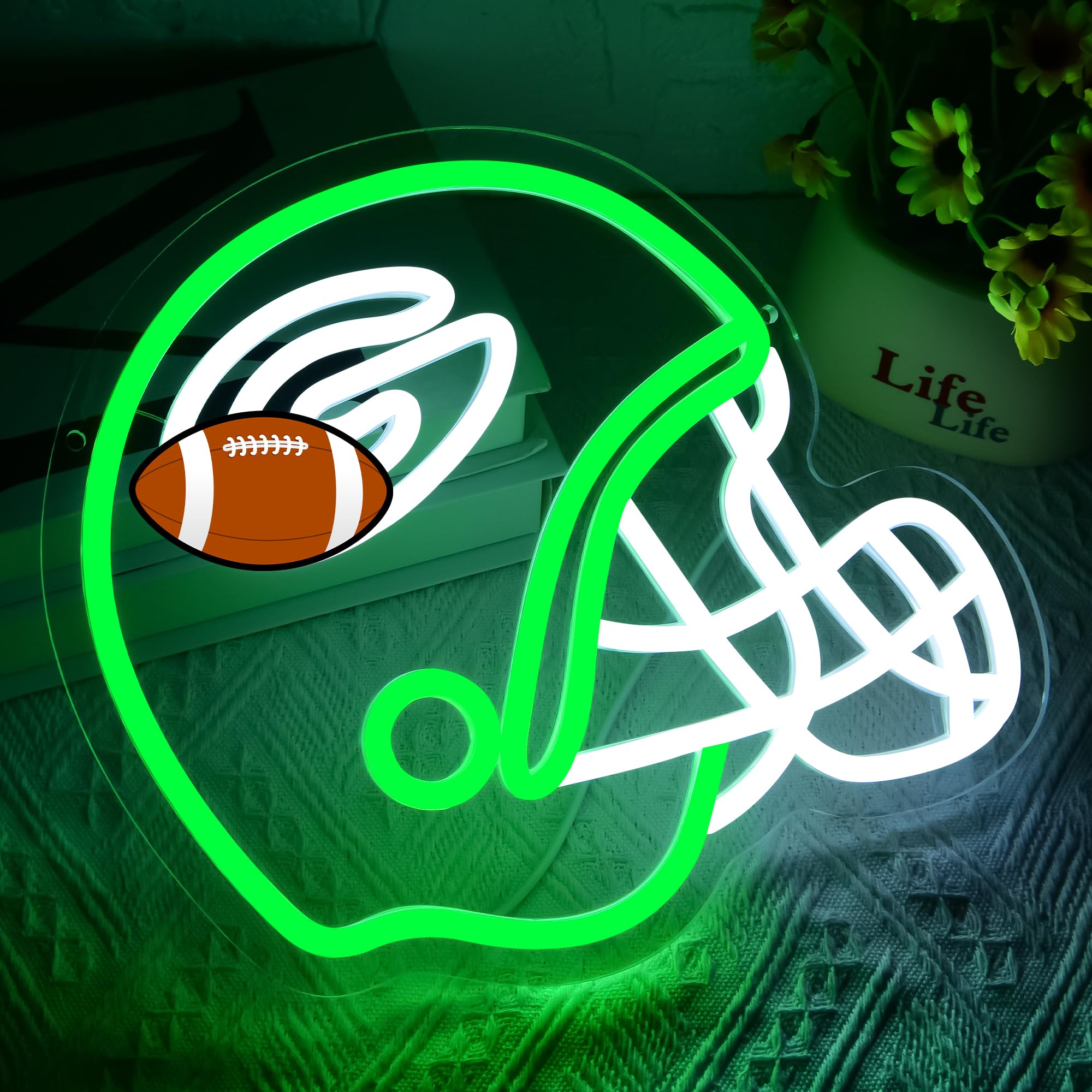 Brineon Football Neon Sign - Green LED Wall Decor, 11.8"x10.1", Acrylic for Man Cave, Garage, Bedroom, Bar, Game Room