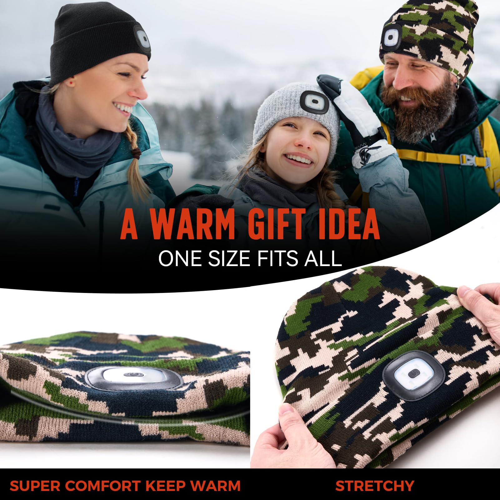 Valentines Day Gifts For Him, Unisex Beanie Hat With Light, Valentines Day Gifts, Rechargeable Headlight Cap, Valentines Day Gifts For Her, Gifts For Men, Cool Gadget Gifts For Women, Camouflage