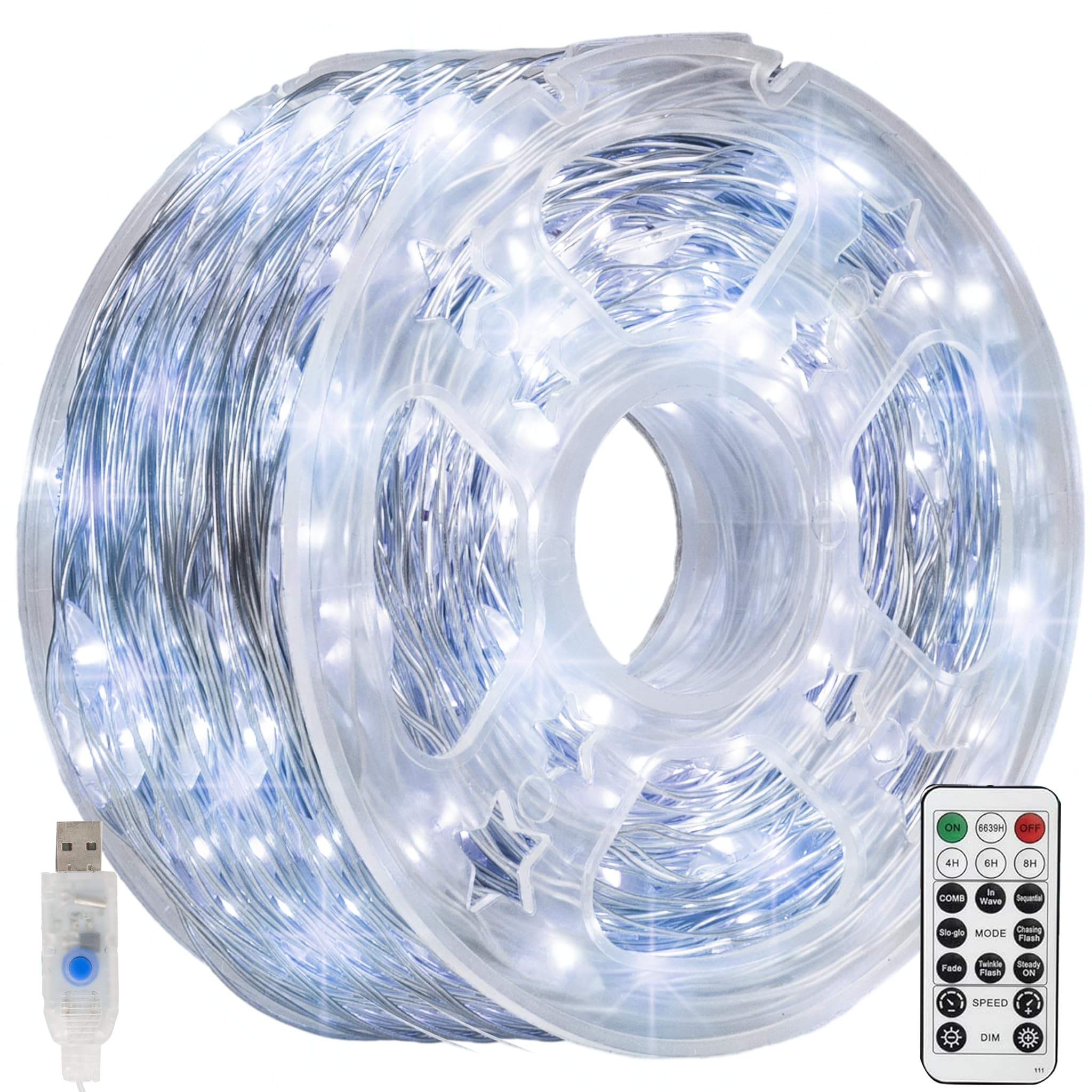 Dazzle Bright Fairy Lights, 66 FT 200 LED USB Power String Lights with Remote, 8 Modes Waterproof Copper Wire Lights for Home Indoor Party Tree Yard Christmas Decorations (Cool White)