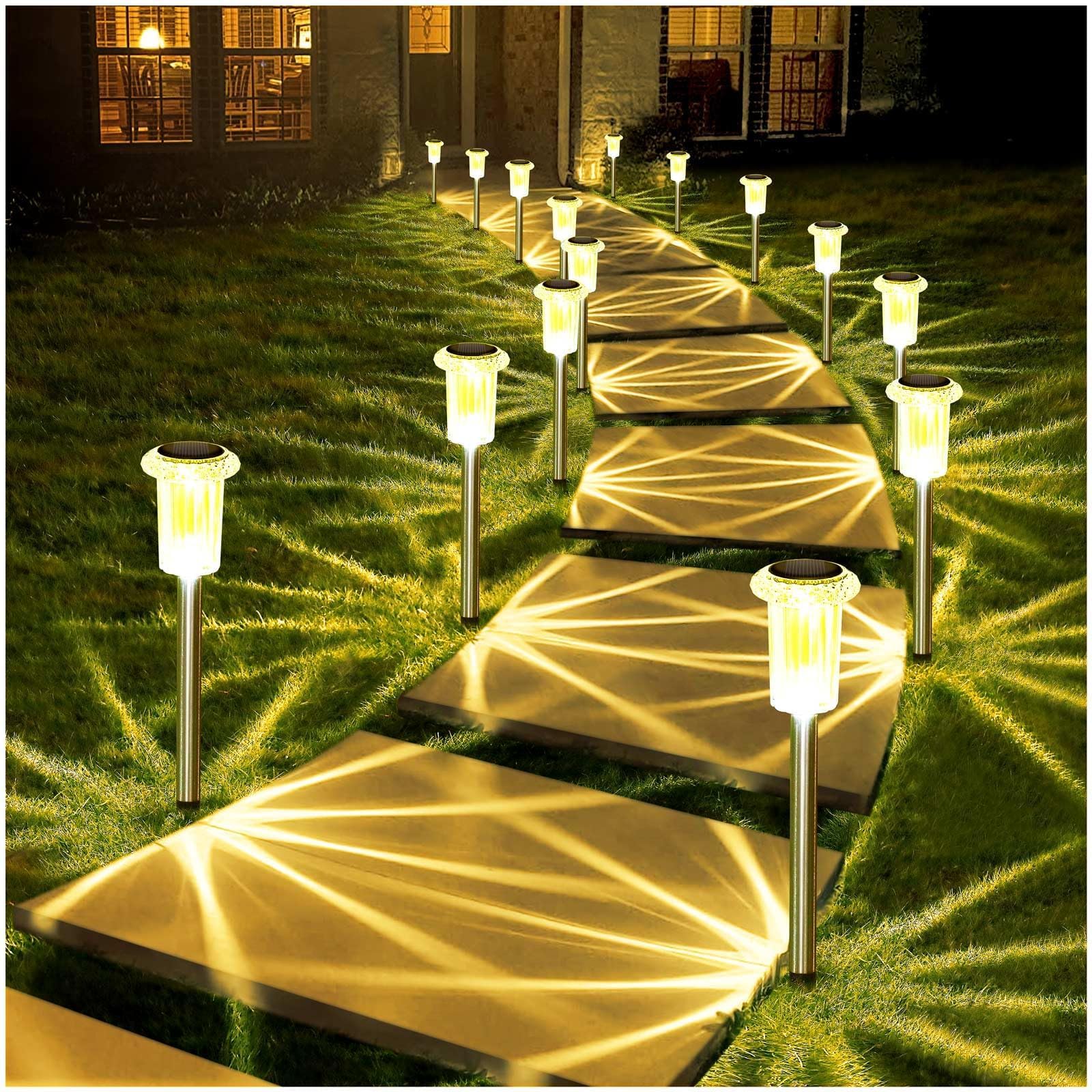 Denicmic Solar Lights Outdoor, 10 Pack Waterproof Led Pathway Lights, Warm White