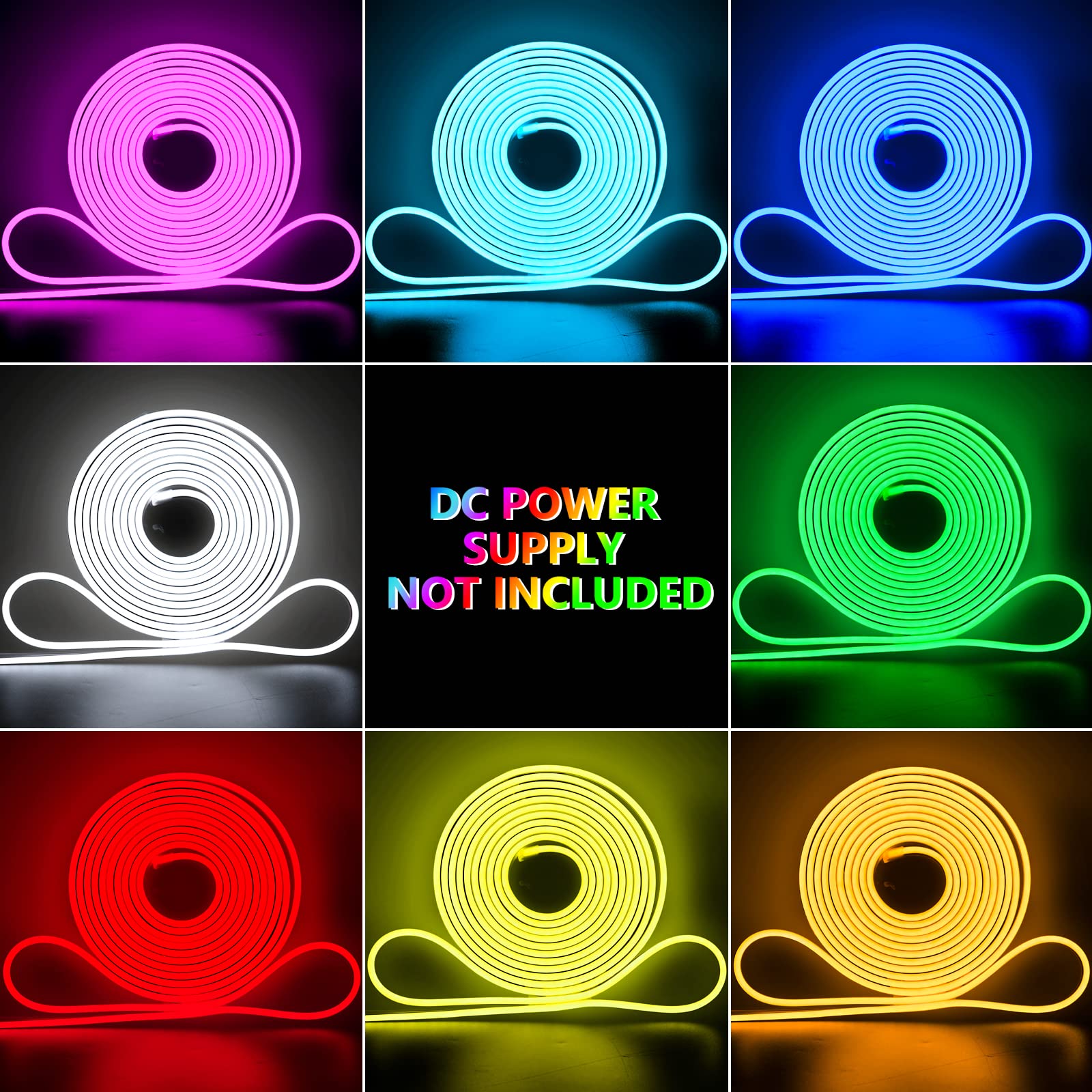 Shine Decor LED Neon Rope Lights 12V RGB Color Changing 16.4FT Flexible Silicone Strip Lighting MS-RGBNEON-5M