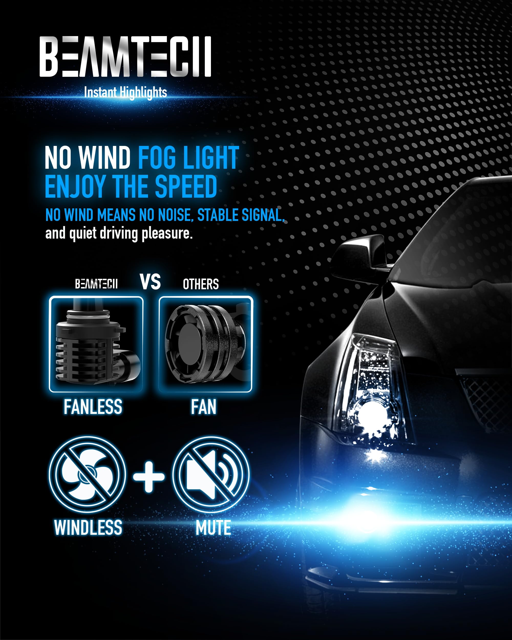 BEAMTECH 9006 Bulbs, Fanless HB4 Fog Light, 6500K Xenon White, Aluminum, Set of 2