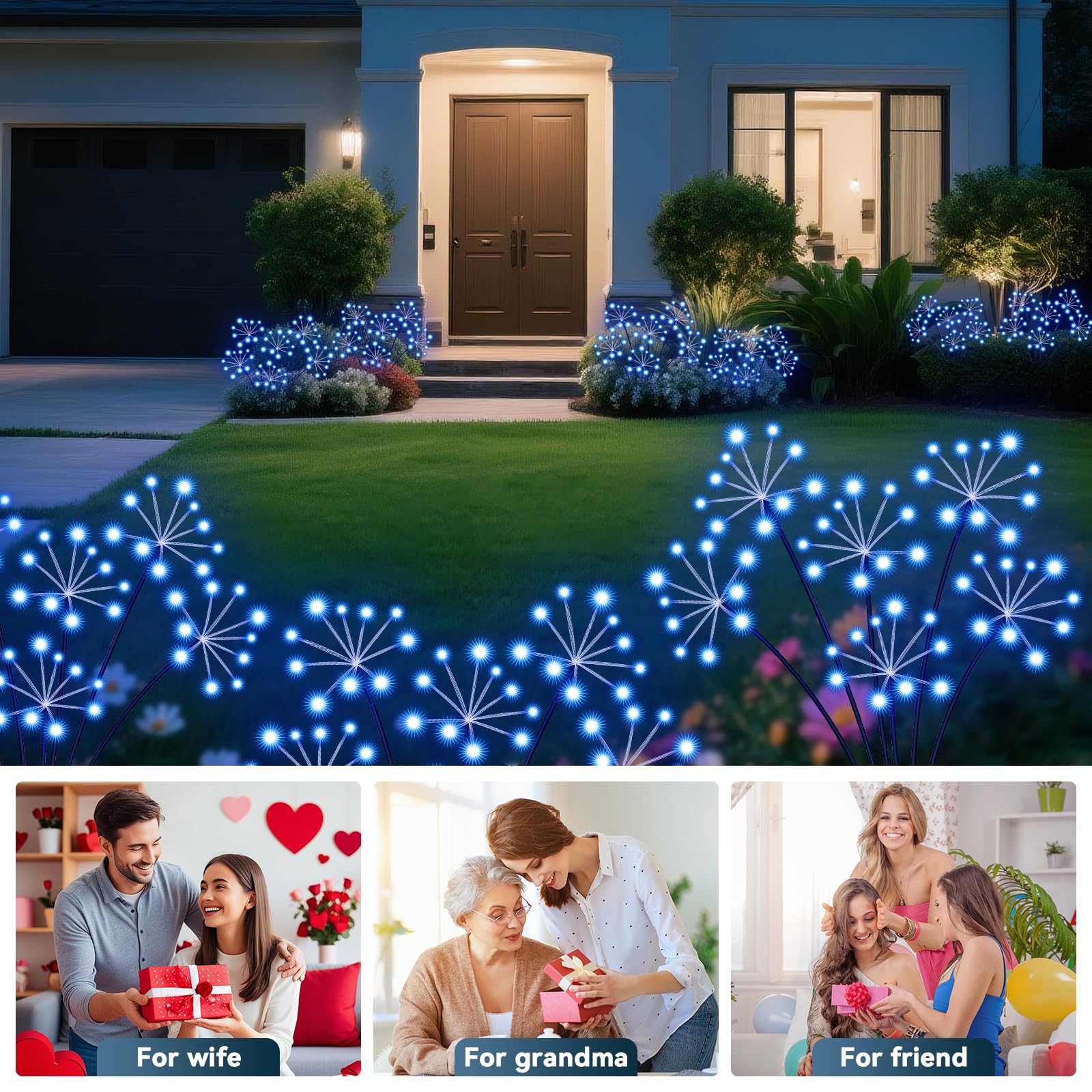 Solar Garden Lights 2 Pack Waterproof Swaying Starburst Light Solar Outdoor Lights For Yard Patio Walkway Pathway Party Wedding Decoration  Unique Gifts For Women  Blue