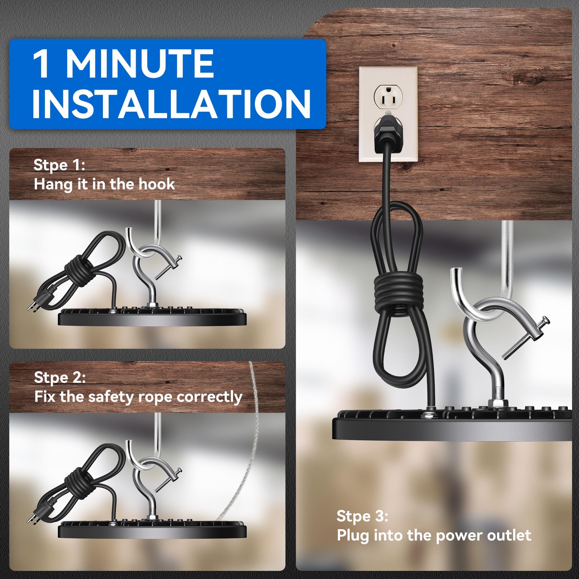 4 Pack Led High Bay Light 150W  21000Lm  6000K Daylight Ufo High Bay Led Shop Lights With 5 Cable Us Plug  Ip65 Waterproof 120V Commercial Lighting Fixture For Warehouse Workshop Barn Factory