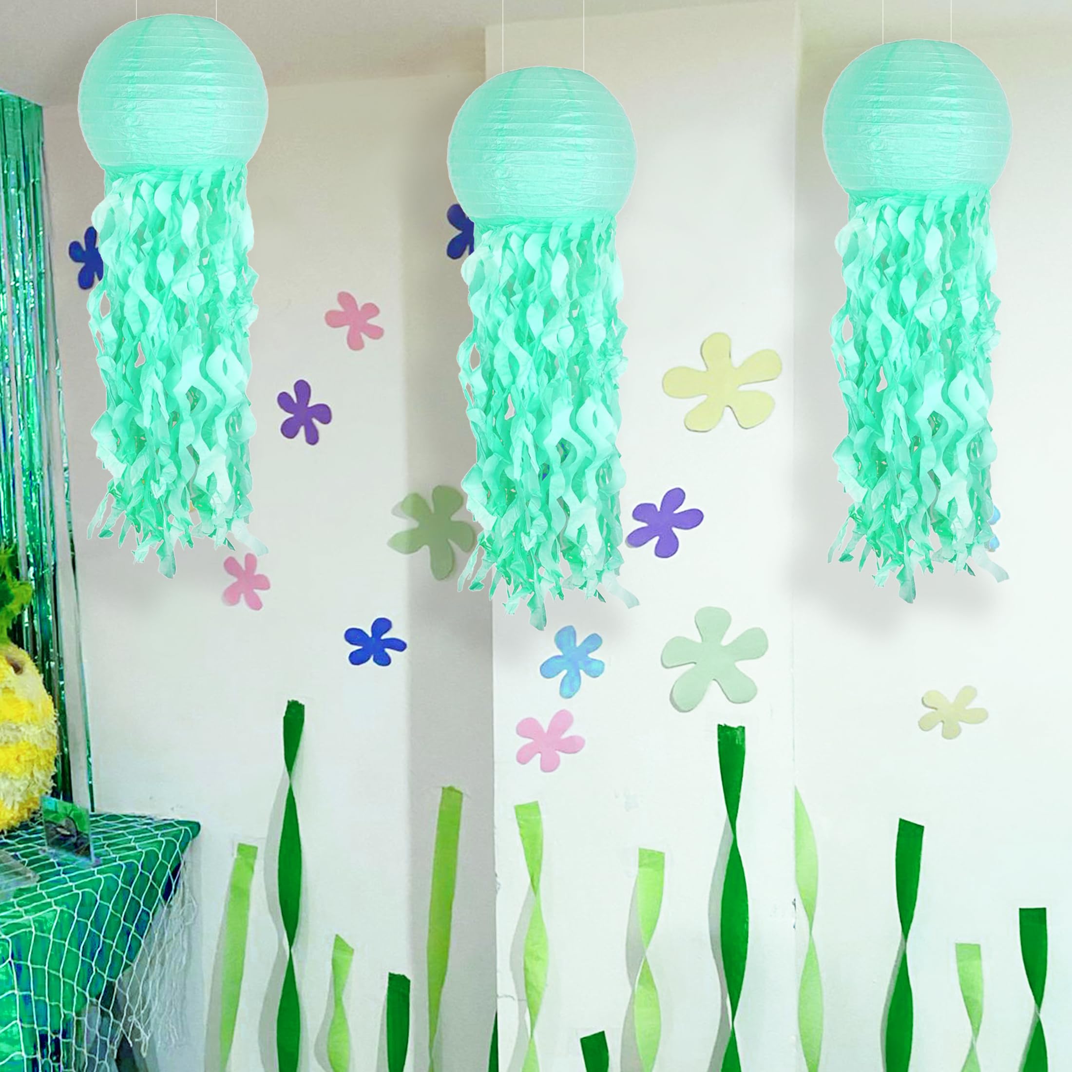 UNIIDECO Jellyfish Paper Lantern Decoration, Green, Ocean Theme, Model Lan21