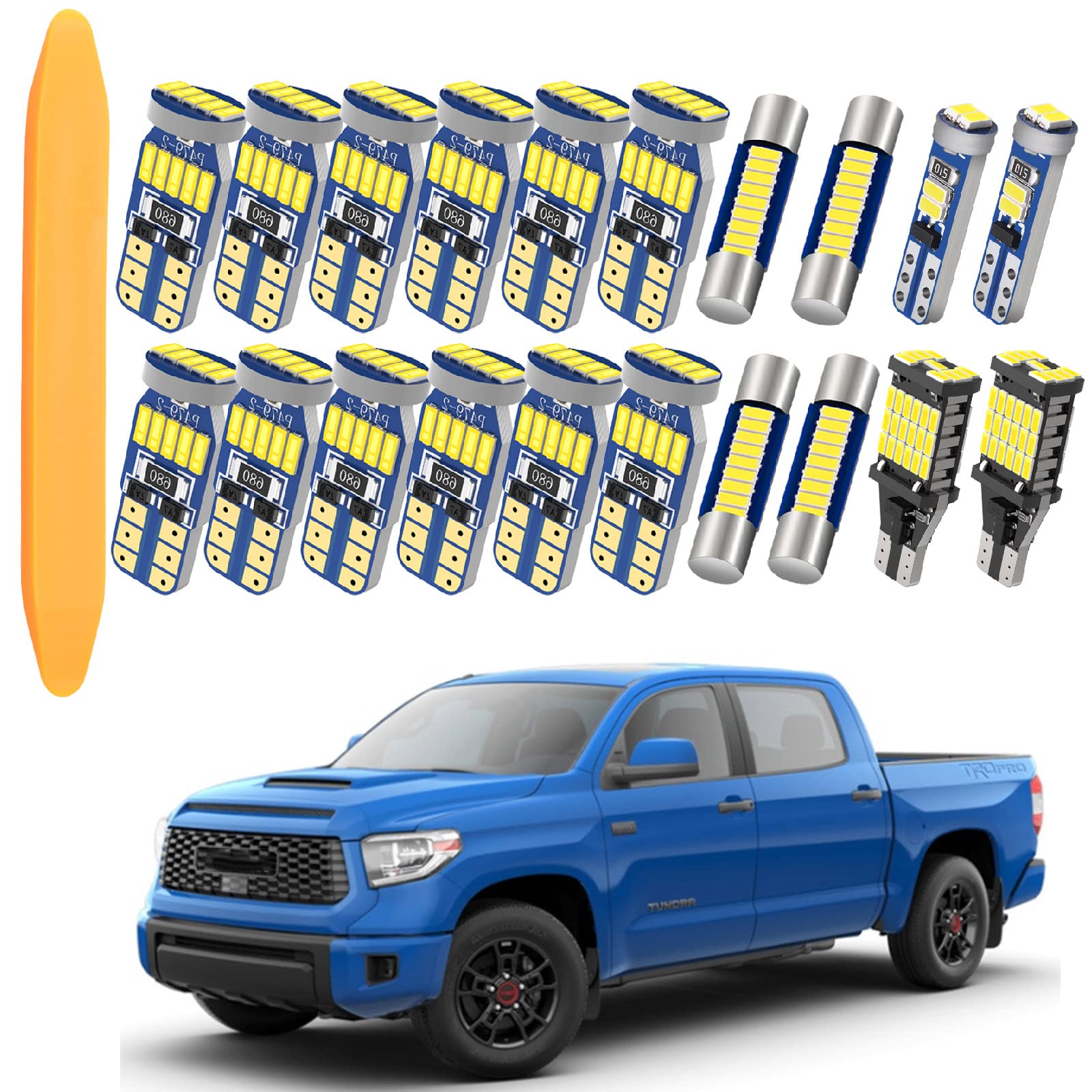WEIMELTOY LED Interior Light Kit Package for Toyota Tundra 2007-2021 Interior Map Dome Lights + Vanity Mirror Lights + License Plate Light + Install Tool etc. (20pcs LED bulbs total)