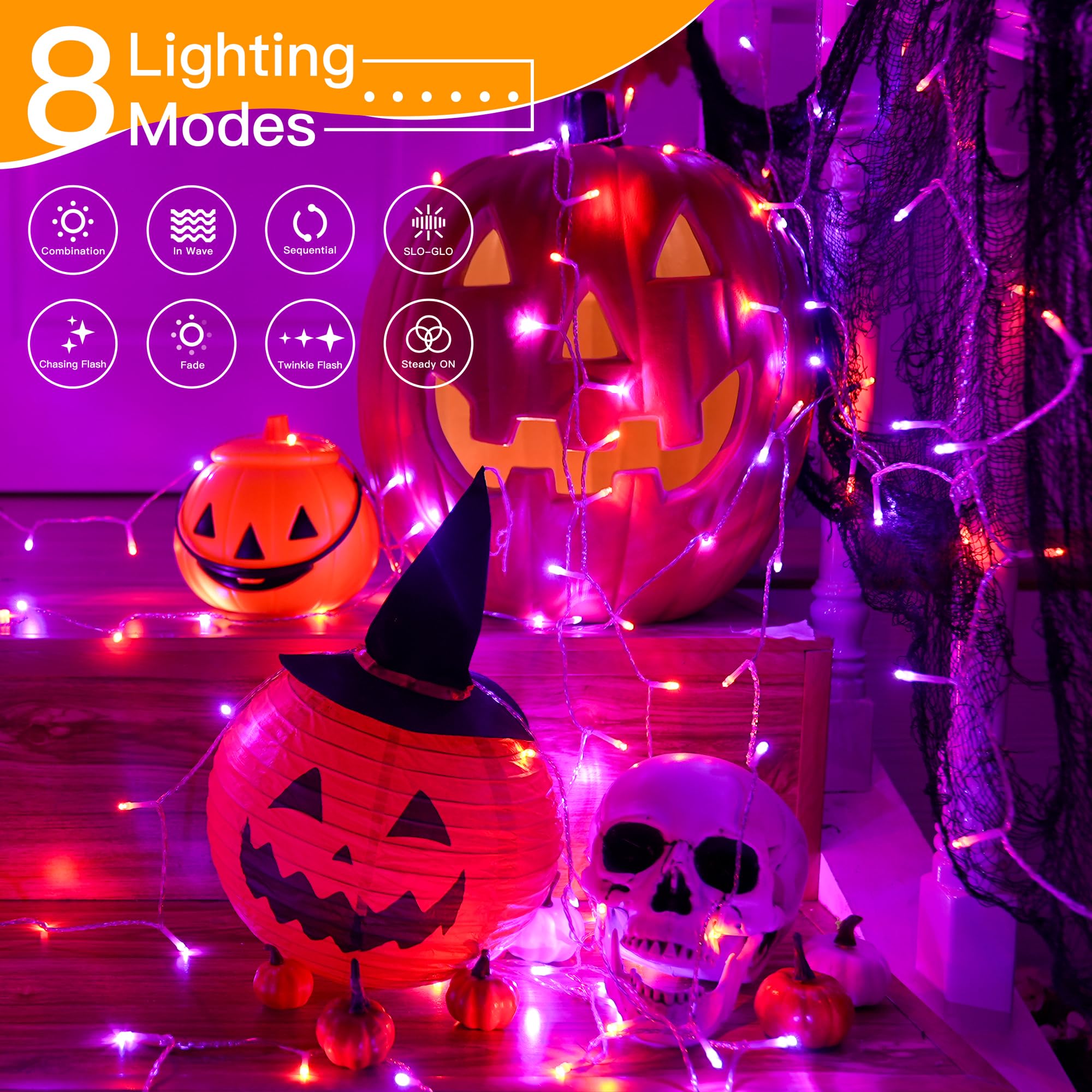 shineshine String Lights 49FT 150LED, Purple+Orange, HG-29V153C