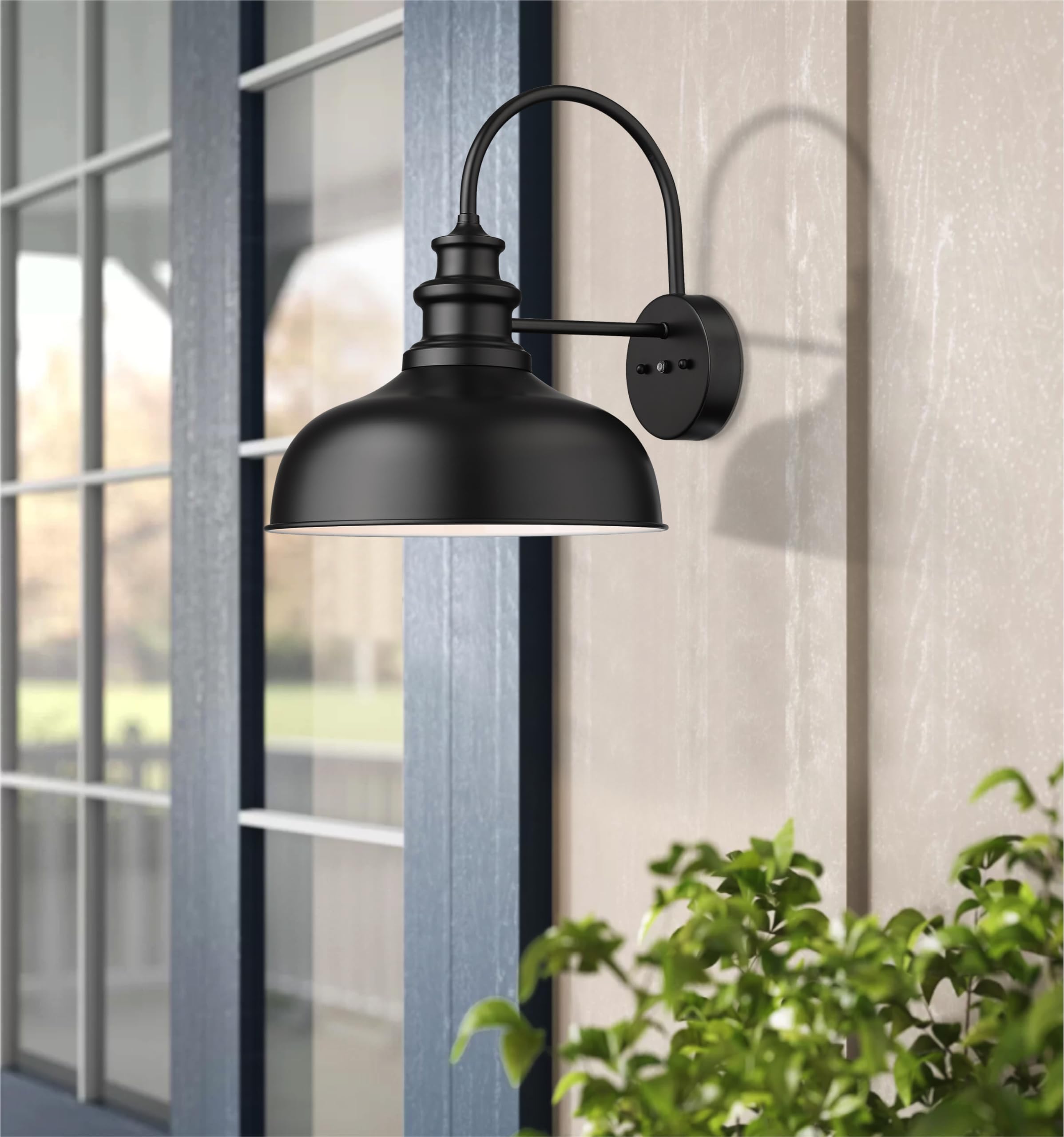 Bestshared Gooseneck Barn Light Outdoor Wall Sconce 14” Dome Black+White Metal DDV260-14M-BS