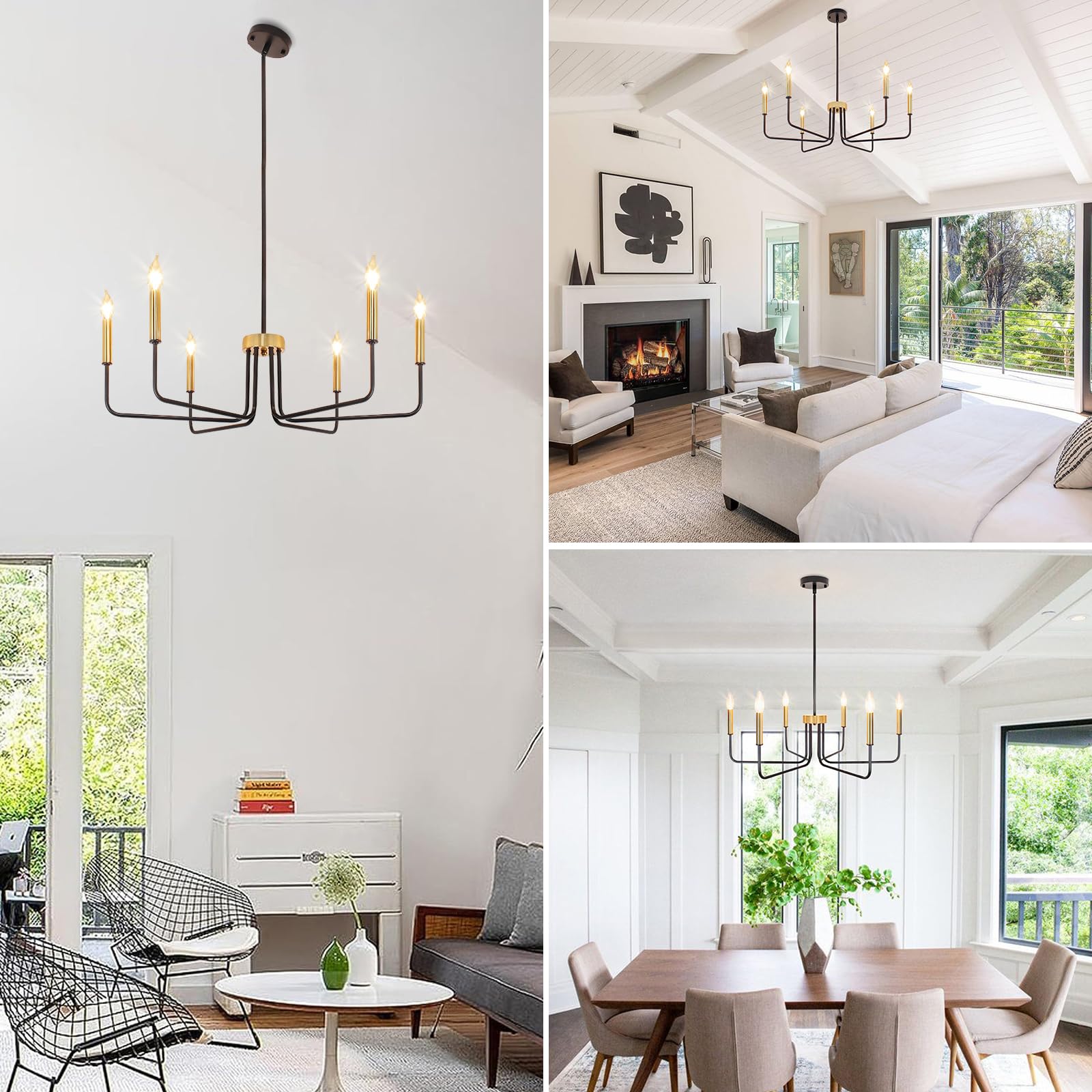Rviezza 6-Light Modern Black and Gold Chandelier - Metal Dining Room Light Fixture for Living Room, Kitchen, Foyer, Entryway, Bedroom