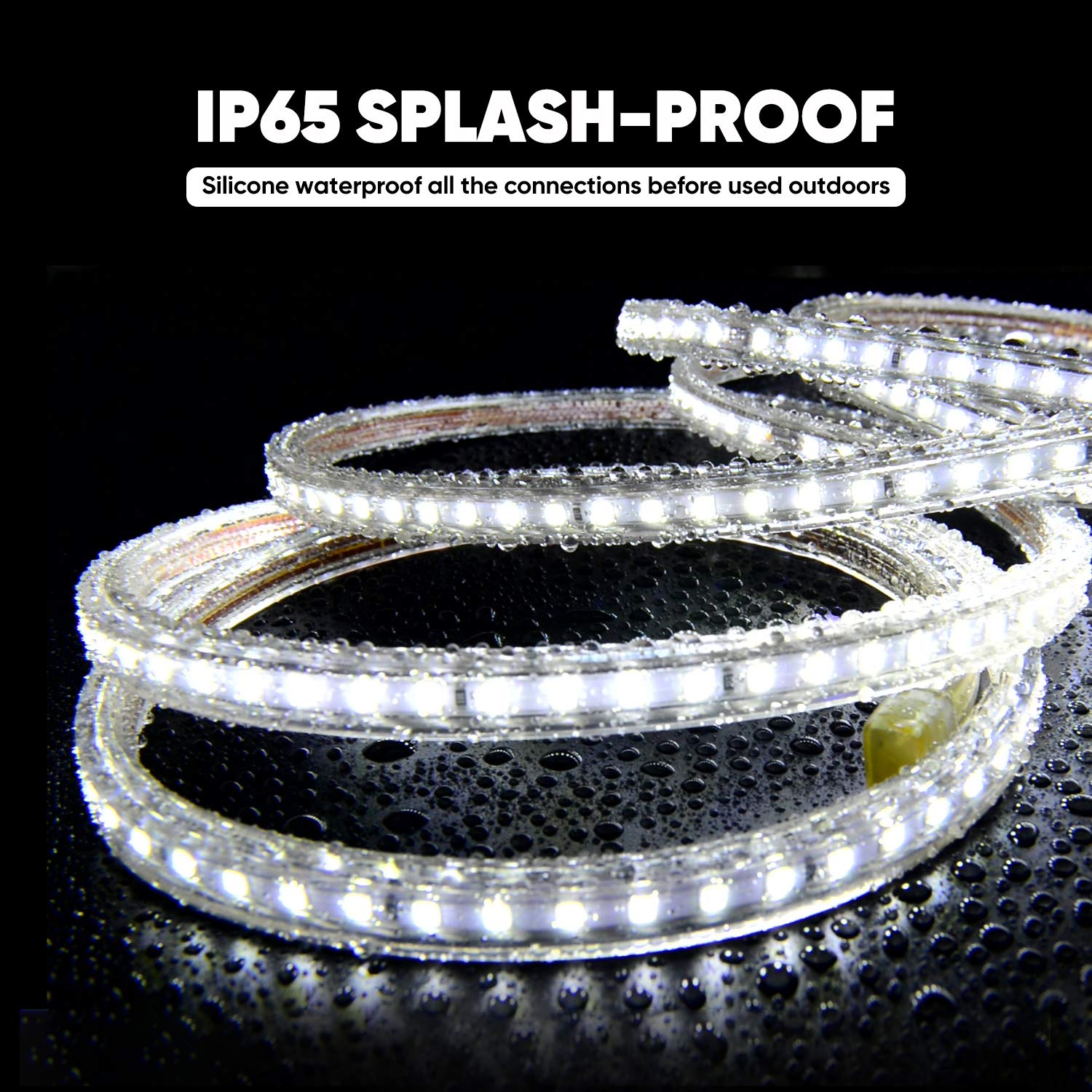 Shine Decor Led Strip Light 50Ft 120Vac, Super Bright 6337 Lumens Dimmable, Ip65 Waterproof For Outdoor Indoor, 6500K Cool White