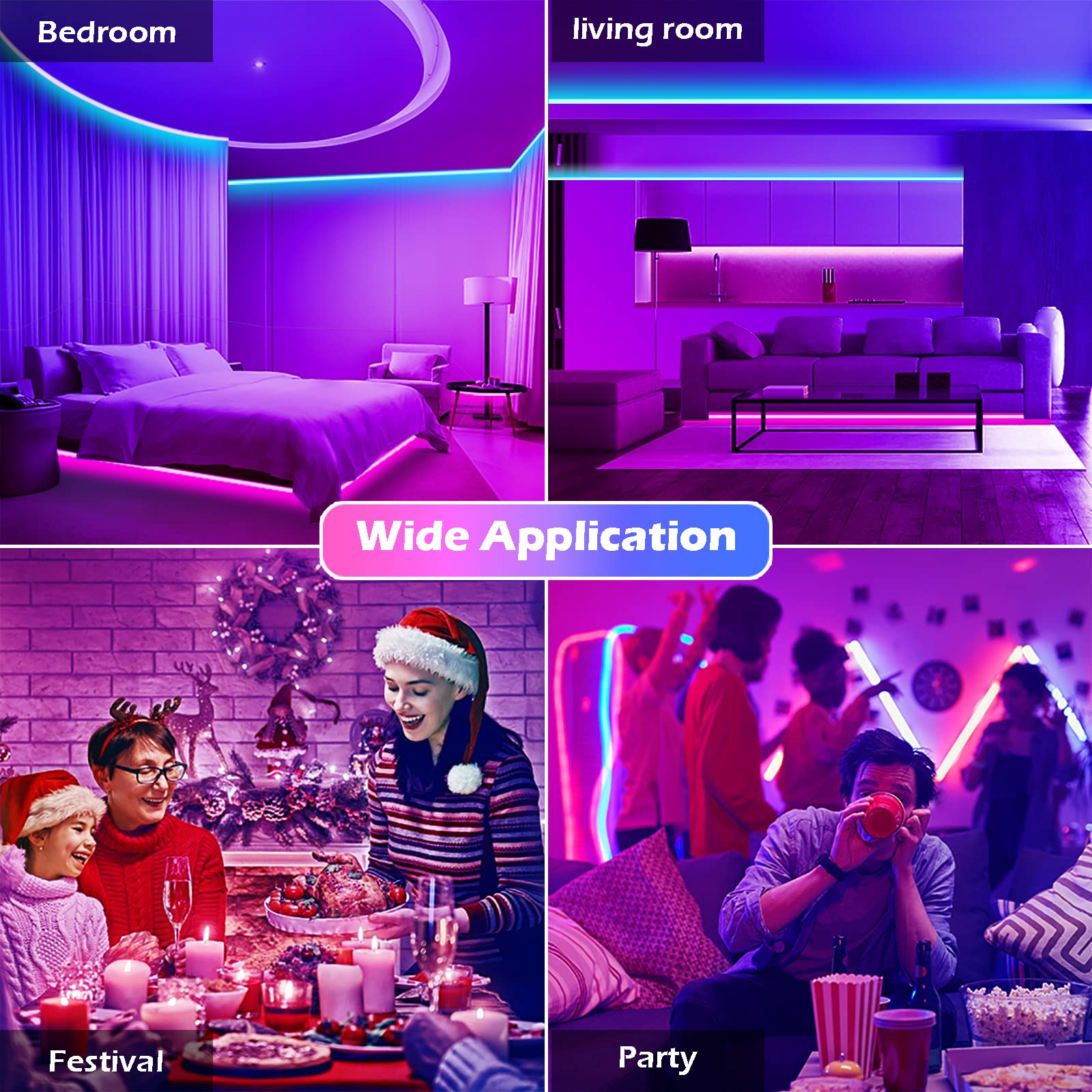 LETIANPAI 300ft LED Strip Lights, RGB Color Changing, Music Sync, Bluetooth App Control, Multicolor for Bedroom and Party