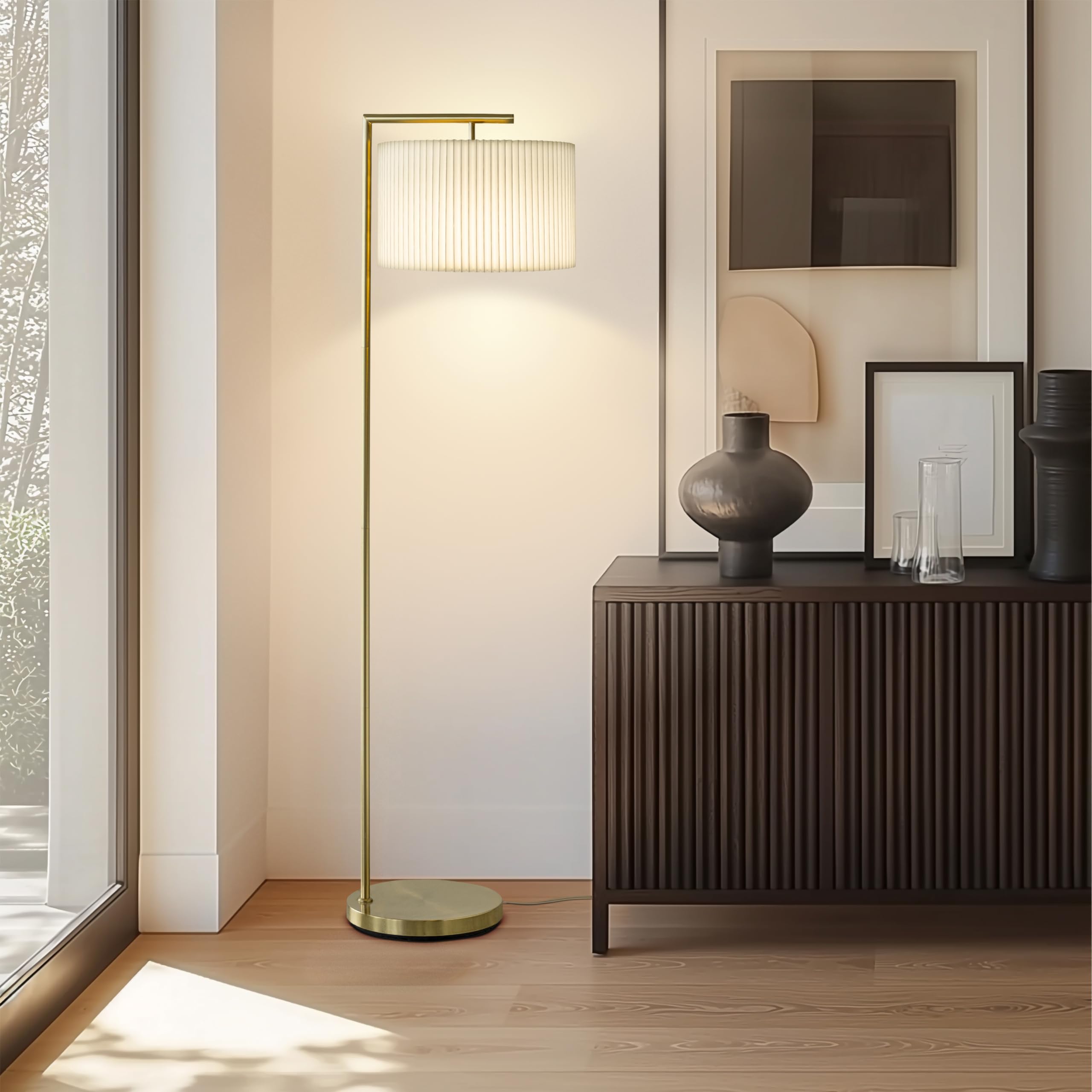 Brightech Montage Modern Floor Lamp - LED Tall Standing Lamp for Living Rooms & Offices - Brass, Antique Brass - Model FL-MNTGMDPL-BRS