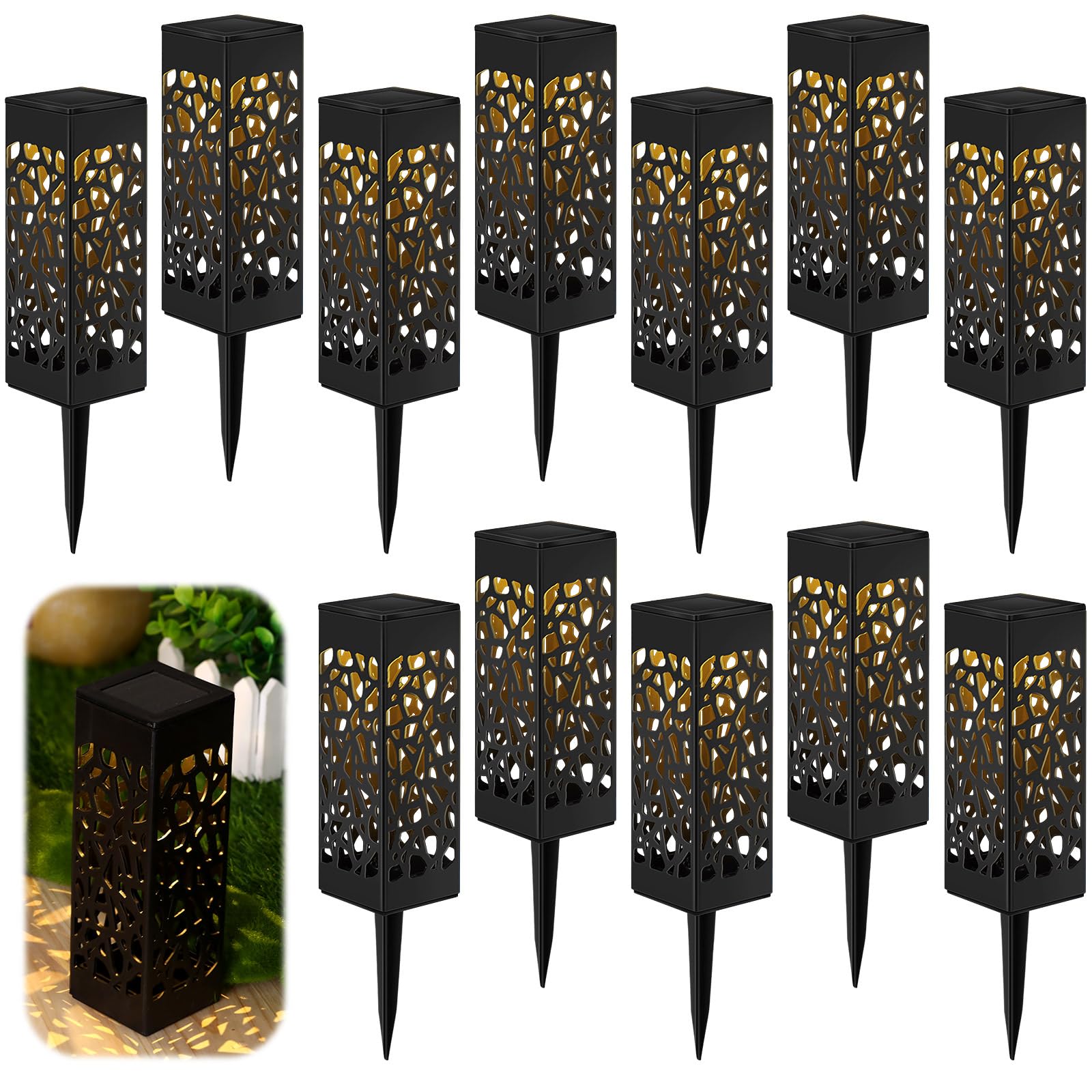 VIHOSE 12 Pcs Solar Pathway Lights Waterproof Solar Powered Outdoor Lights 11.4 Inch Outdoor Lamp Decorations for Garden Yard Pa