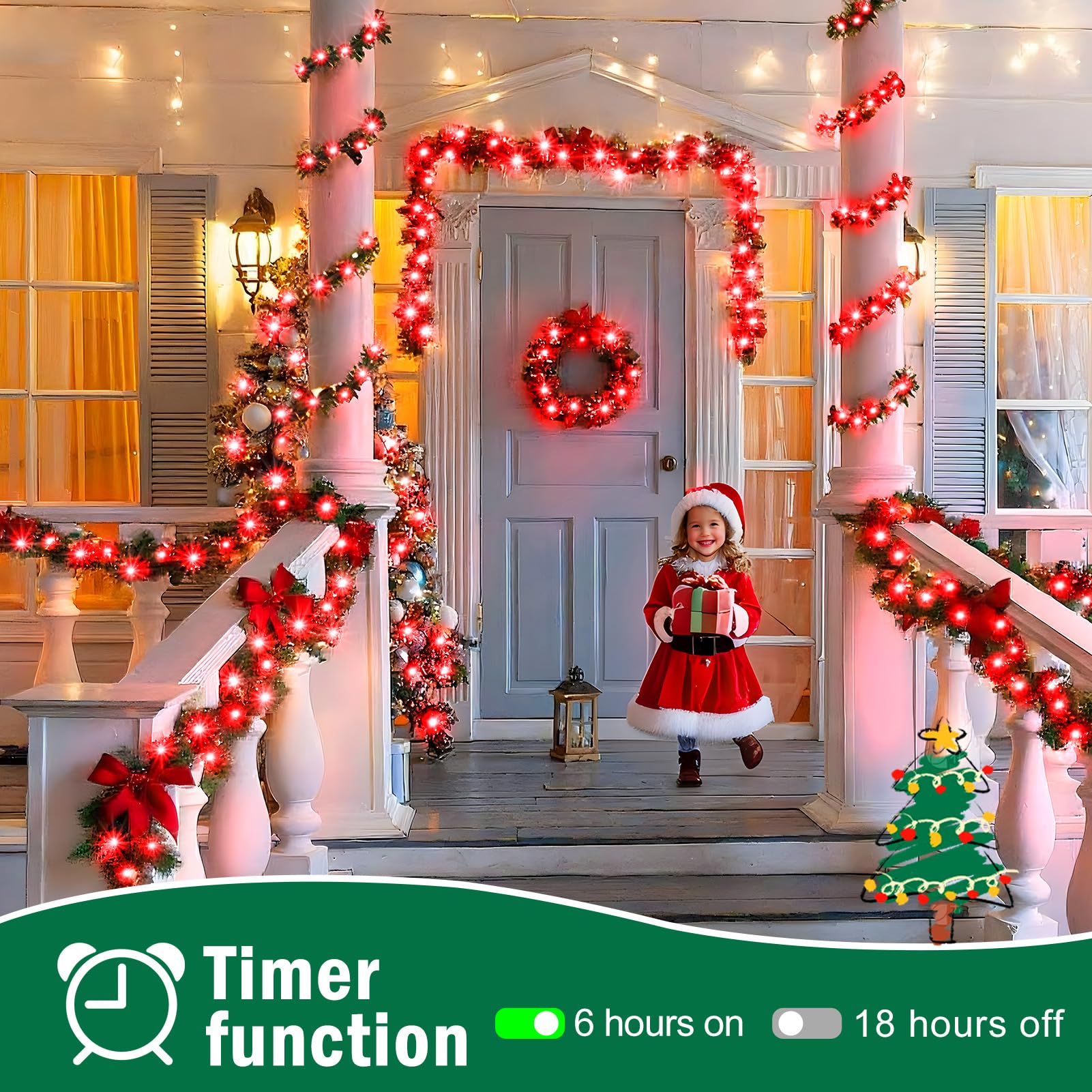 Sauirs 197Ft 500 Led Christmas Lights Outdoor String Lights With 8 Modes Timer Waterproof Fairy Light Plug In For Outside Indoor Party Xmas Palm Tree Yard Wedding Decorations(Red)