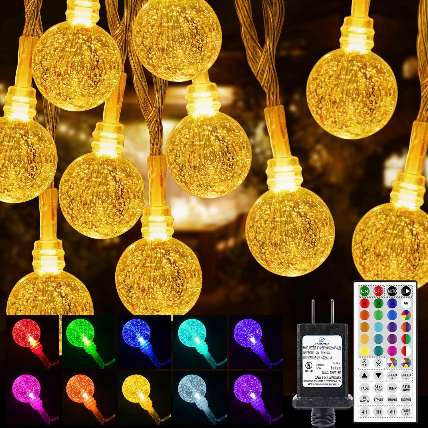 OMIKA Color Changing String Lights, 33ft 60LED, Plug-in, Indoor/Outdoor, 24 RGB Colors, Decorative for Parties and Christmas Décor