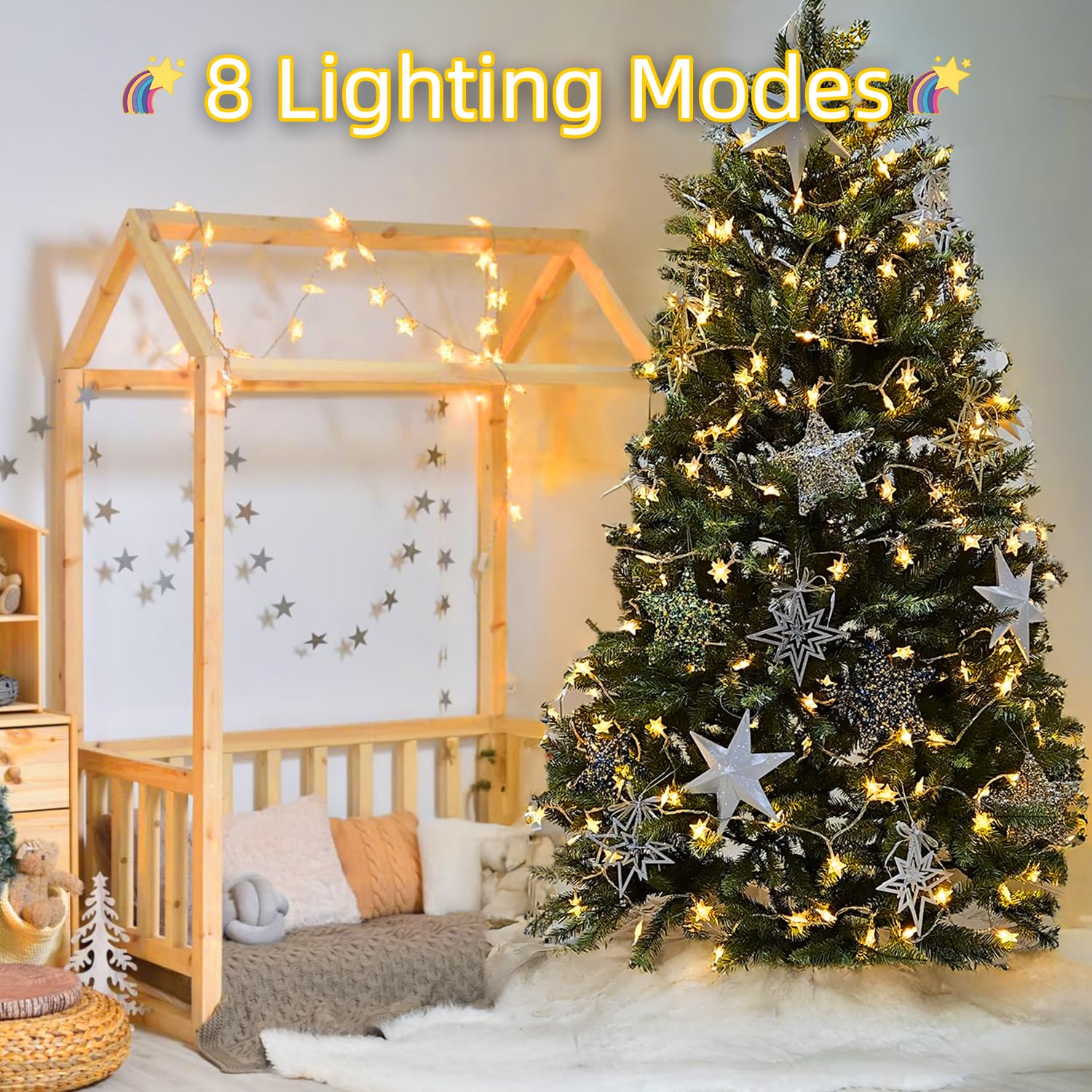 120 Led 40Ft Star String Lights, 8 Modes Plug In Star Lights With Timer & Memory, Indoor Outdoor Christmas Twinkle Lights For Bi