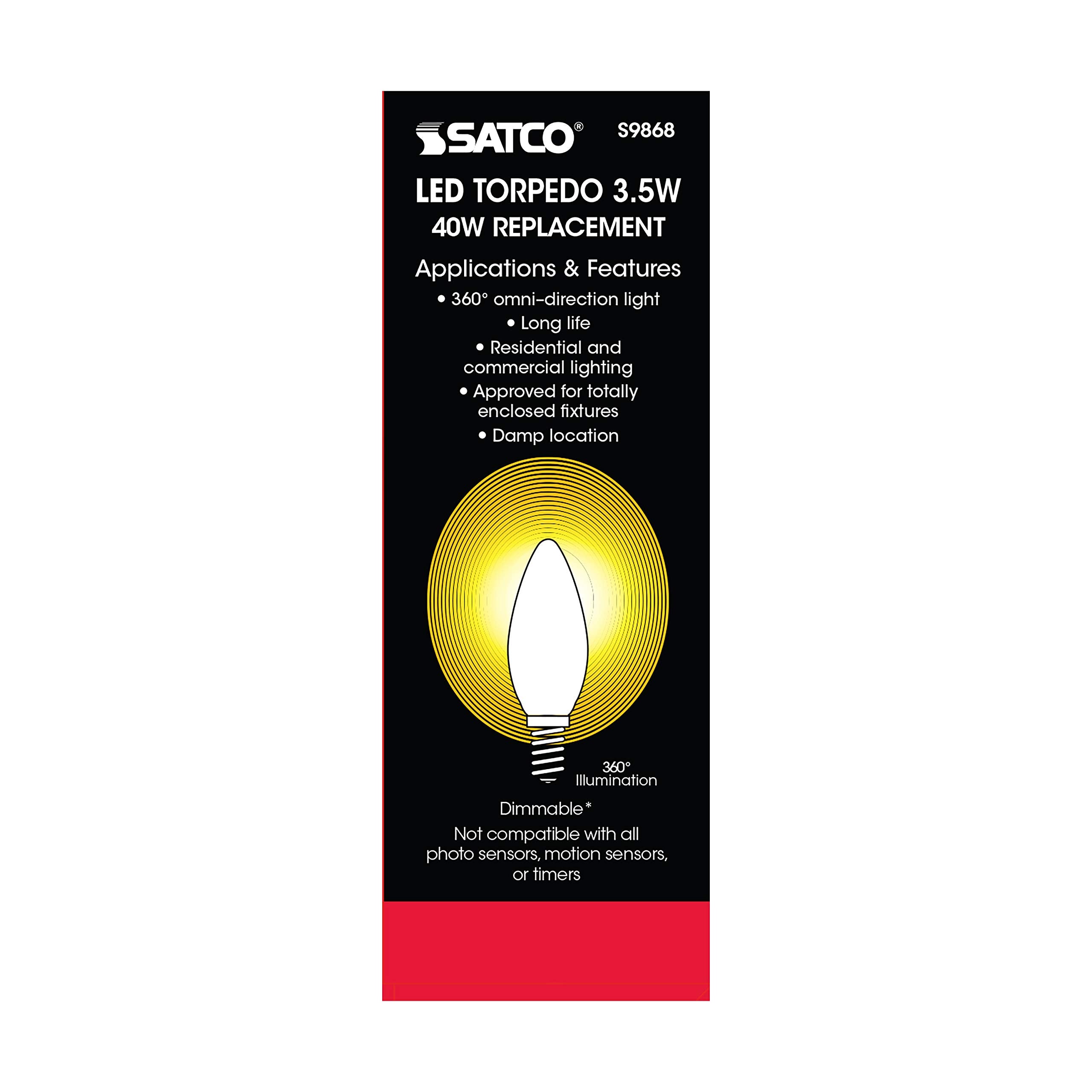 Satco B11 3.5W LED Light Bulb, Frosted, Candelabra Base, 2700K Warm White, 6 Pack