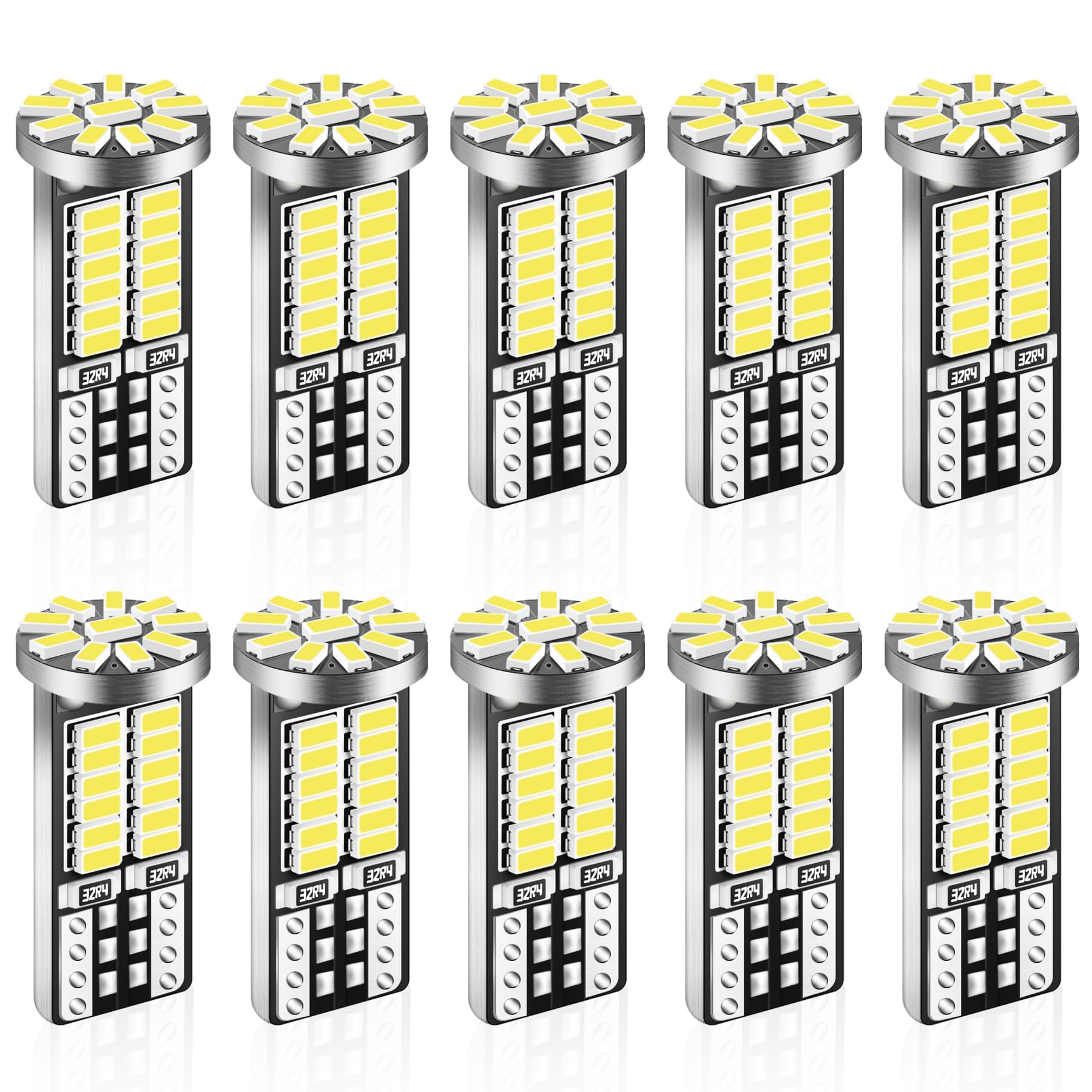iFunyLED 10-Piece LED Bulb Set, Super Bright 6500K T10 168 2825 W5W, Xenon White Replacement Bulbs for Car Interior and Exterior