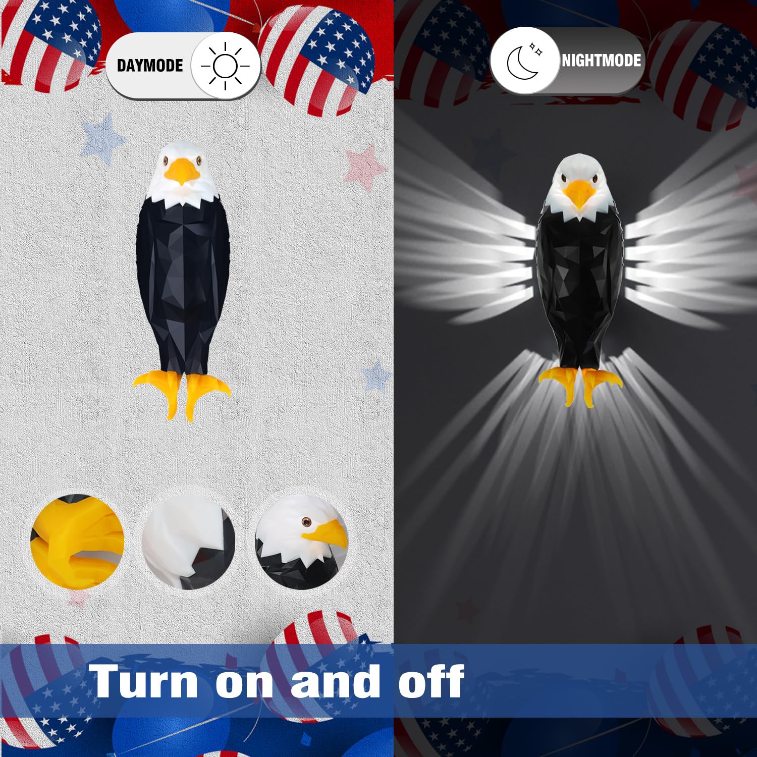 Kulrafey Bald Eagle Wall Light, American Freedom Led Animal Wall Light, Eagle Bird Shadow Night Lamp, Usb Charging, With Remote