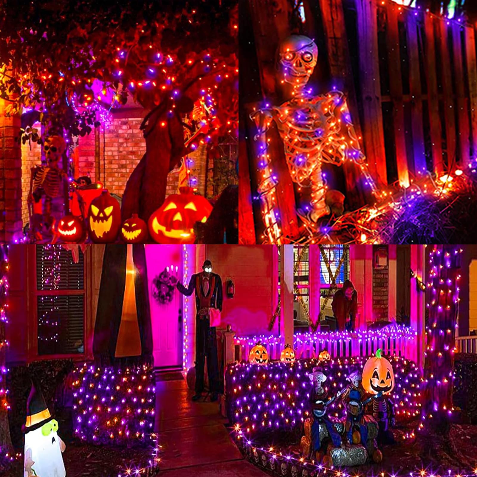 Lamphome 33Ft Halloween Decorative Mini Lights  100 Led Transparent Wire Fairy Starry String Lights Plug In  12 Lighting Modes  For Halloween Decoration Outdoor Party Decoration (Orange And Purple)
