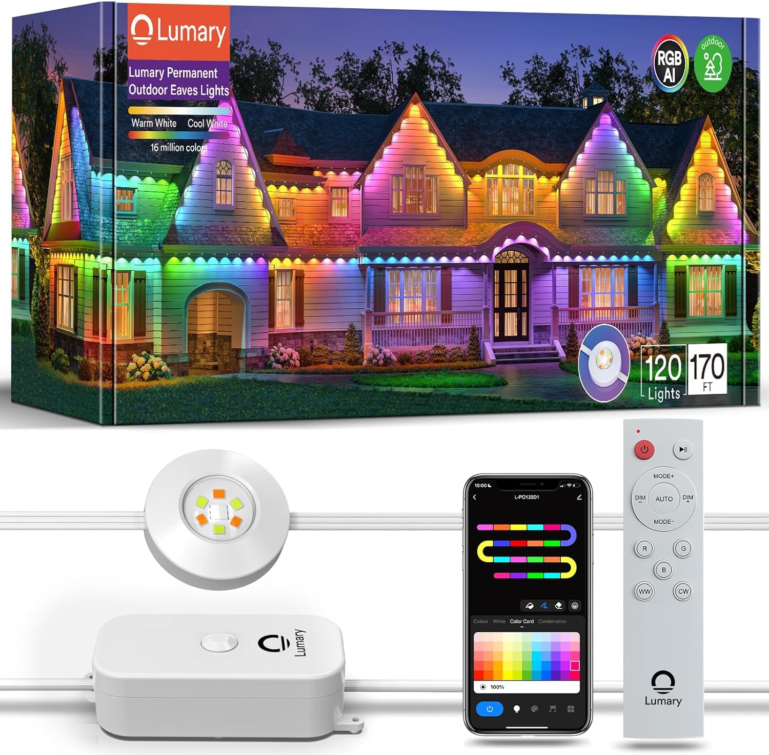 Lumary Smart Outdoor Lights Pro 158ft, 120LED, IP67 Waterproof, White, Model L-PO120D1
