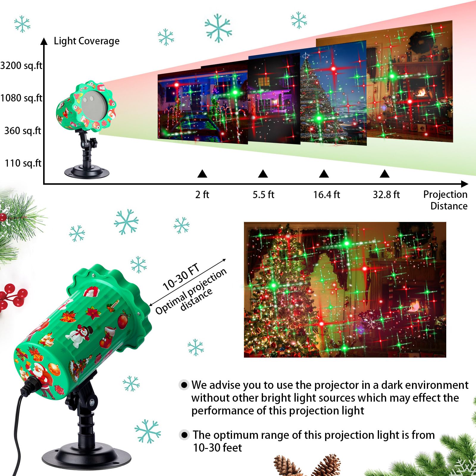 Treela Christmas Projector Lights Outdoor Waterproof LED with Remote Control, Cross Light, Red & Green for Yard Party