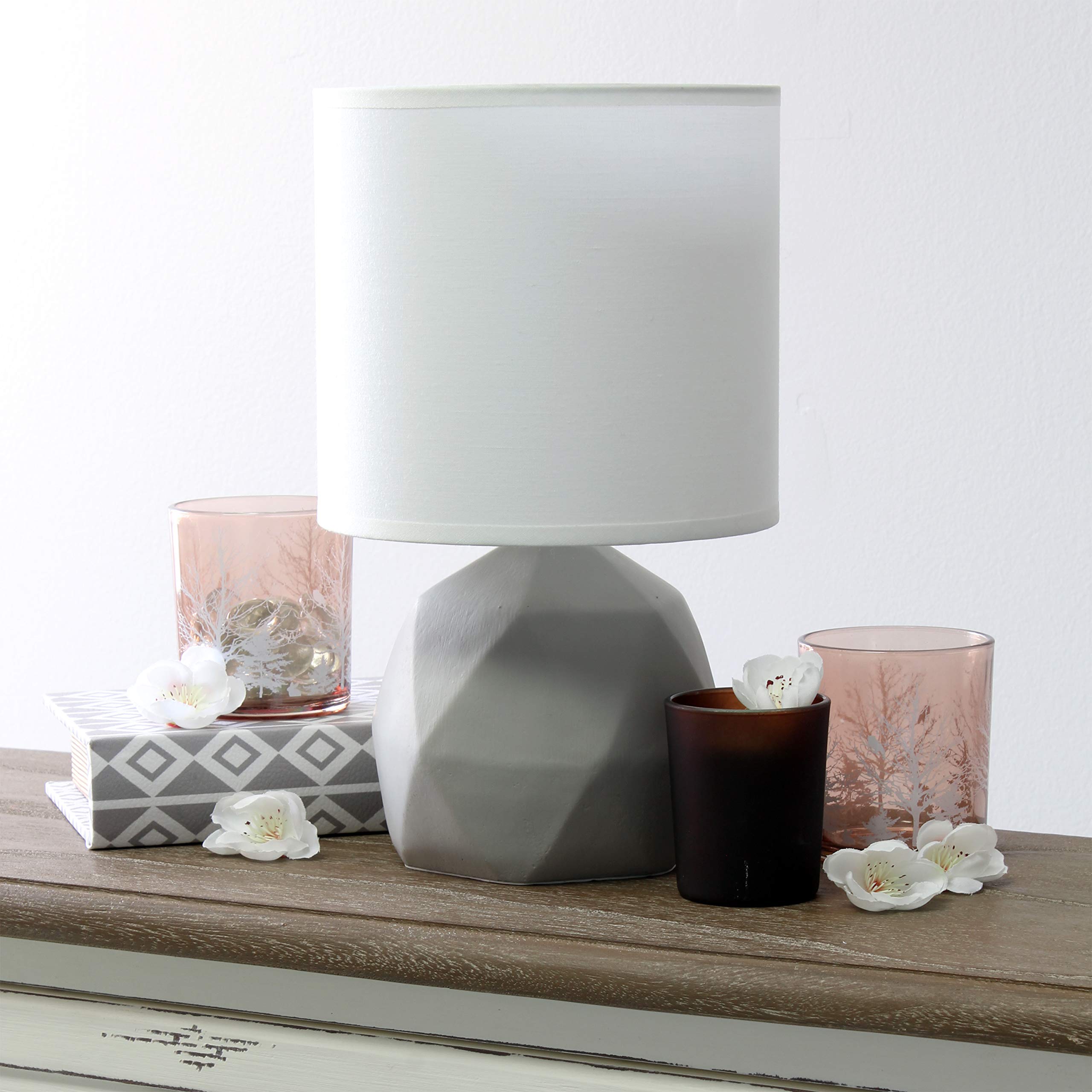 Simple Designs Lt2060-Wht Geometric Concrete Table Lamp, White