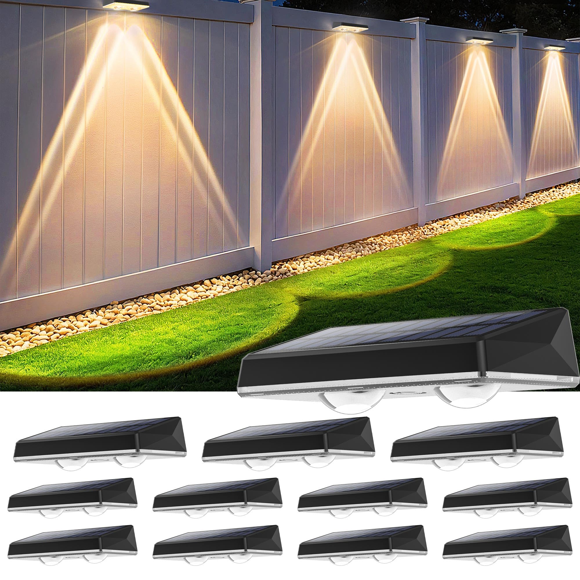 Solar Fence Lights Outdoor  12-Pack 120LM Fence Lights Solar Powered  IP67 Waterproof Dusk to Dawn Auto On/Off 12+ Hours for Outside/Backyard/Wall/Step/Patio/Deck/Pool (Warm White & RGB 7 Colors)