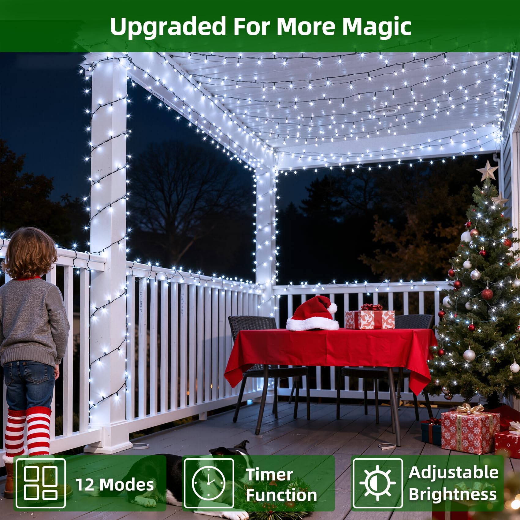 QUHUATU 1500 LED Christmas Lights, 470ft Cool White Waterproof String Lights with Timer, 12 Modes for Outdoor Holiday Decorations