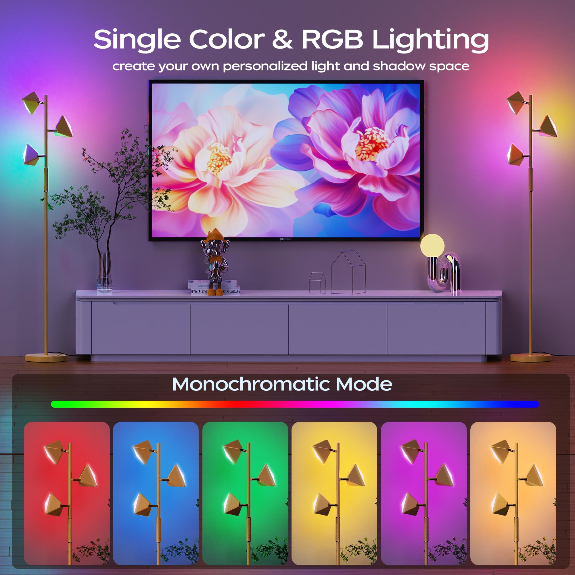 ROTTOGOON RGBCW LED Floor Lamp, 36W Color Changing, Dimmable, Touch & Remote Control, Gold, Model ROFP086BJ1