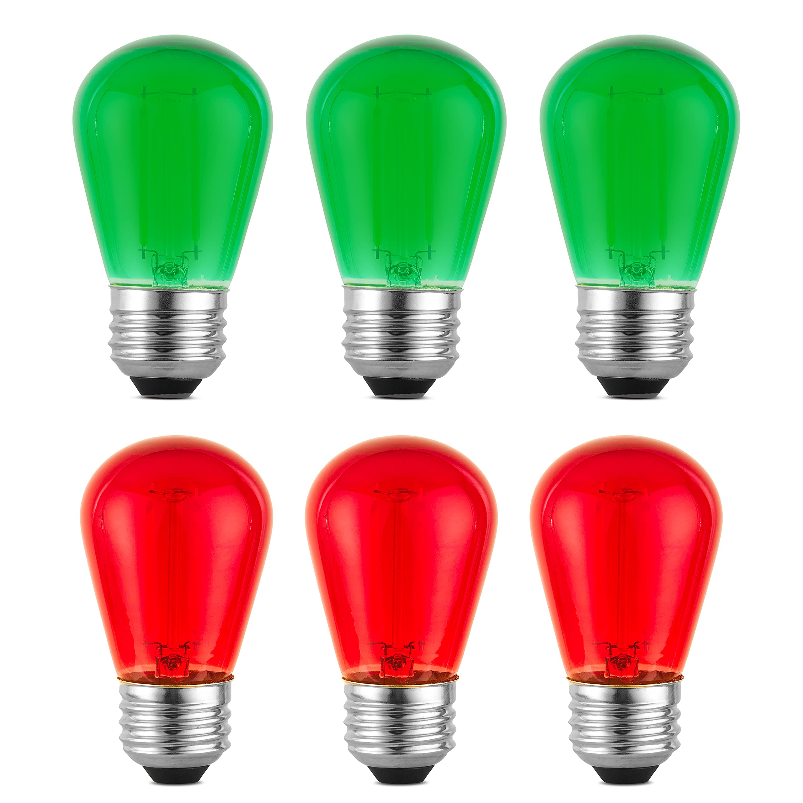 6 Pack Replacement S14 LED Christmas Light Bulbs S14 LED Bulbs for Outdoor String Lights 2W E26 Base Decor Red Light Bulbs Green