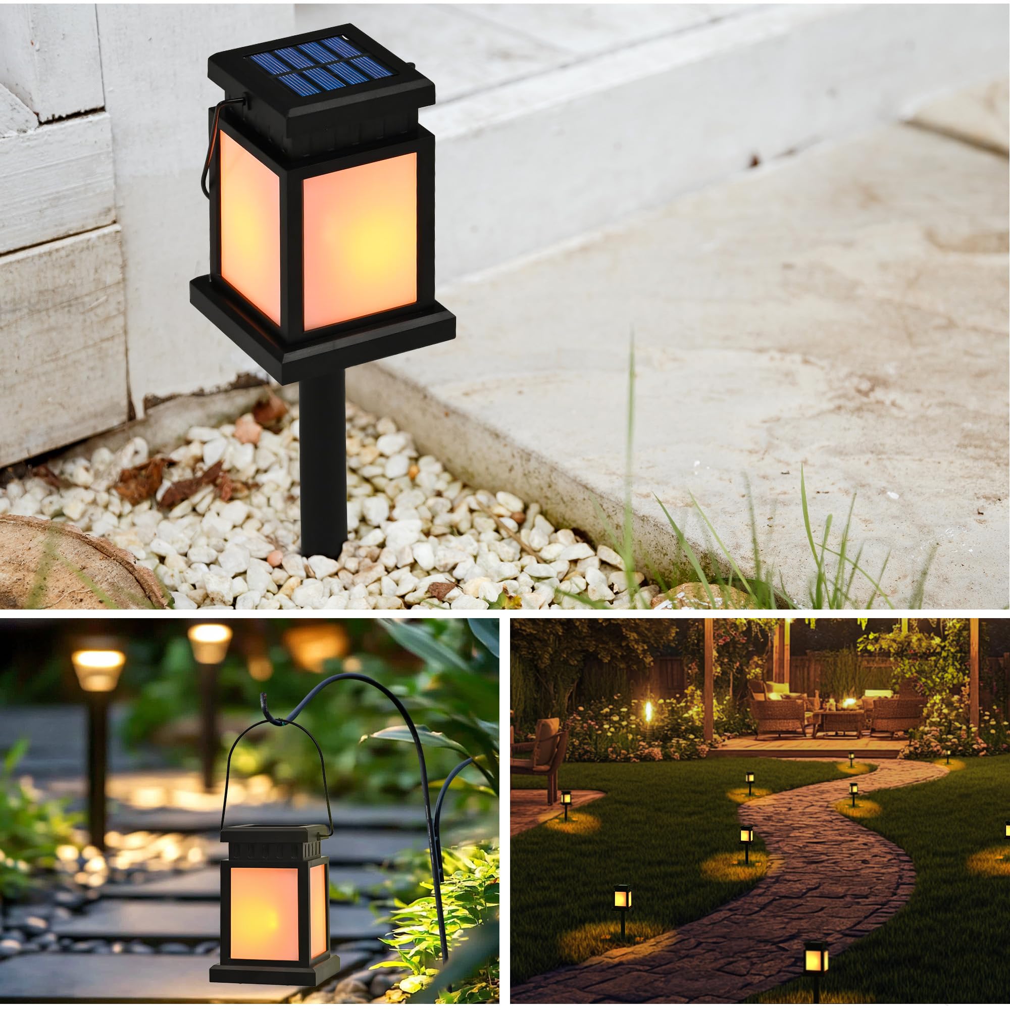 Gigalumi Solar Lanterns Outdoor Waterproof, 4 Pack Hanging Solar Lanterns For Outside, Flame Effect Outdoor Lights For Pathway,